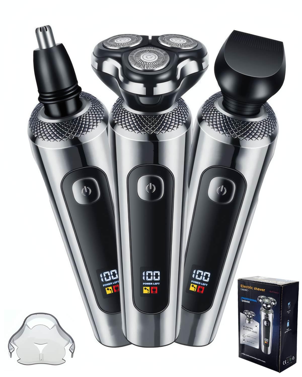 Afeitadora Eléctrica Hombre 3 en 1 con Cortapatillas y Cabezal Nasal Pantalla LED Antitirones Recordatorio de Carga Recargable Maquina de Afeitar Hombre Regalo Ideal para Hombres