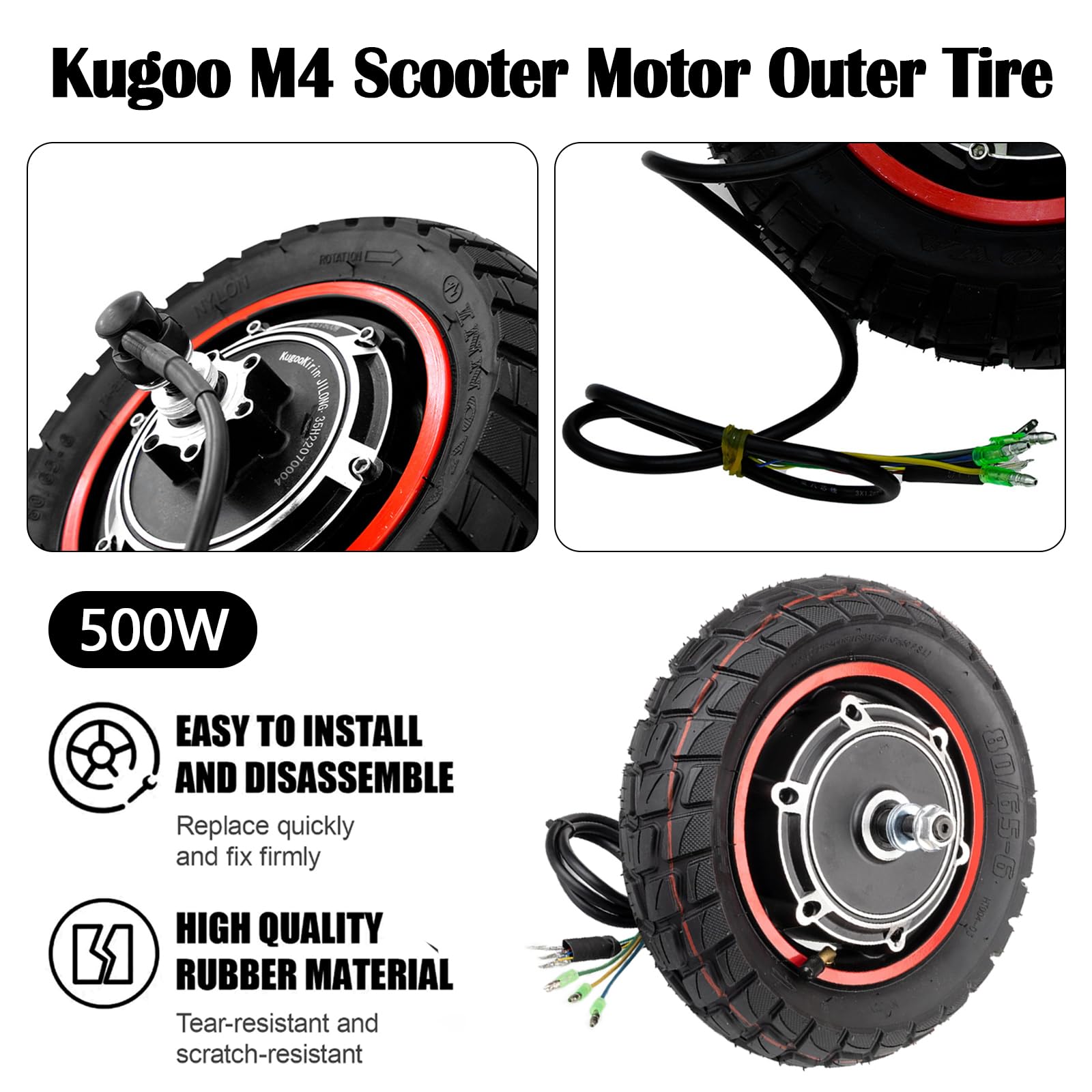 Motore per scooter elettrico, 10 pollici, 48 V, 500 W, per scooter elettrico Kugoo M4/M4Pro, pneumatici gonfiabili, motore a mozzo e scooter con pneumatici in gomma piena