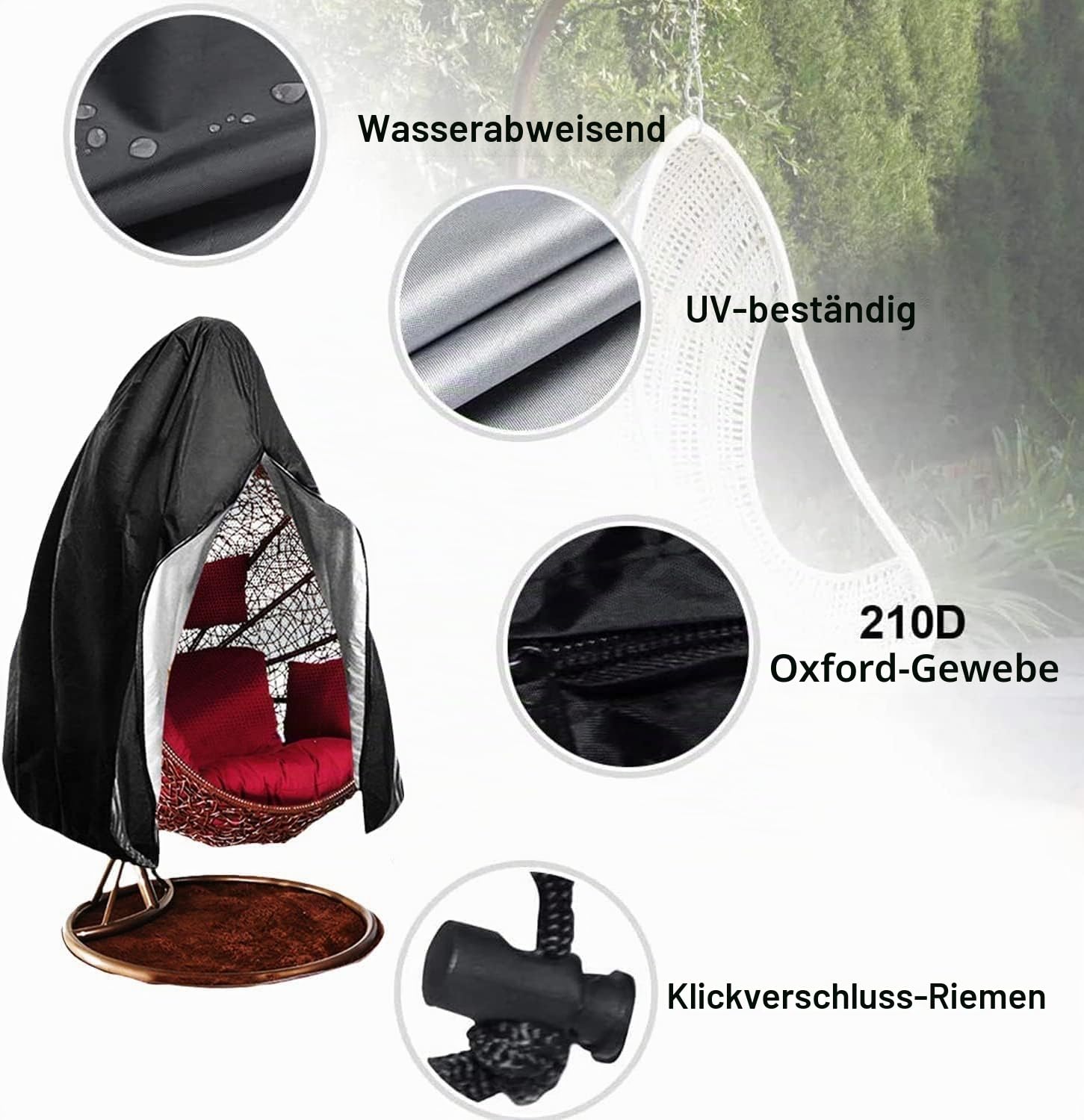 Schutzhülle für Hängestühle für Patio – Stuhlhusse mit Reißverschluss, Schutz für Gartenmöbel, robust, Winddicht, wasserdicht, für den Außenbereich, 190 x 115 cm