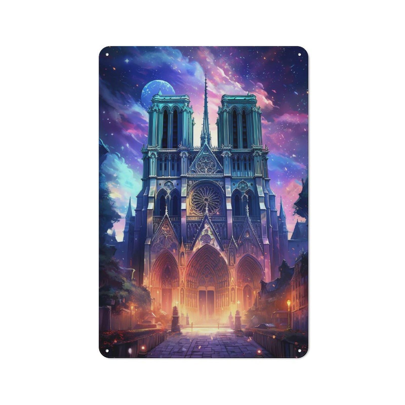 Junmoney Cathedral Notre Dame Paris Vintage Metal Plaque 30X20cm For Café Or Home Bar, For Vintage Wall Decor Fans, For Home Office And Studio Walls
