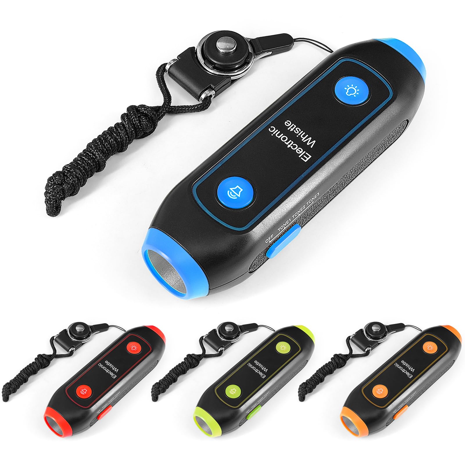 Silbato Electrónico 4 Uds. Sonido Fuerte Ajustable 3 Tonos Funciona con Pilas para Entrenadores y árbitros Material ABS Duradero