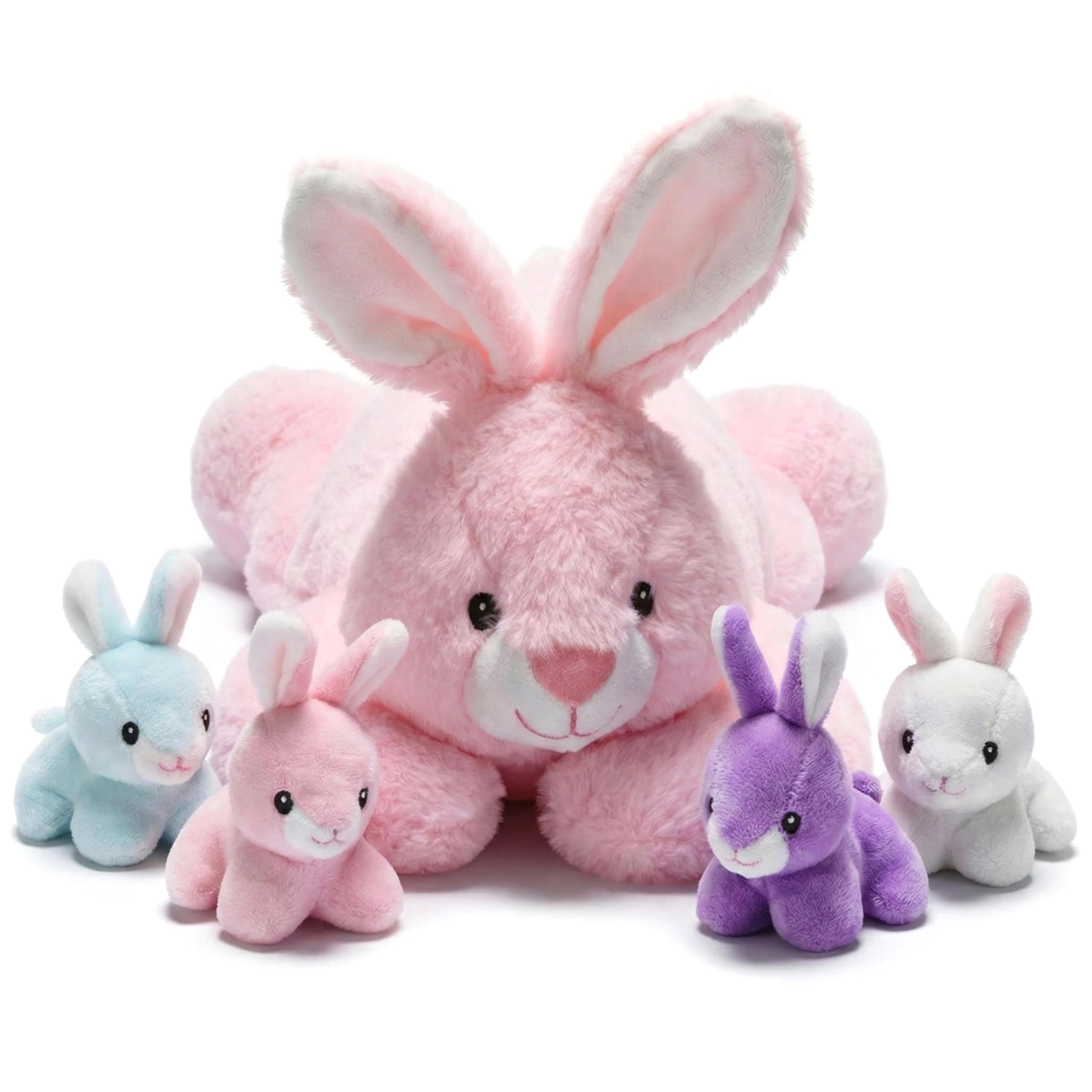 Snug A Babies Bunny Stuffed Animals with Babies Inside - Mommy and 4 Baby Rabbit Plushes for Imaginative Play - Soft Cuddly Companion for Kids -