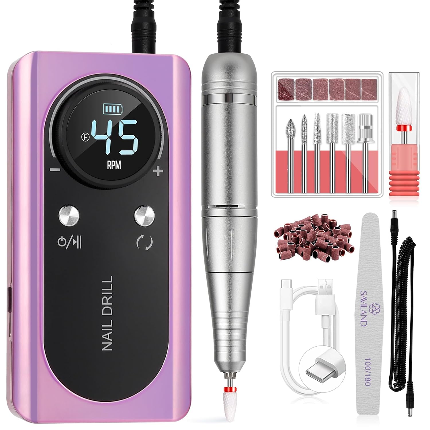 SAVILAND Electric Nail Drill Professional : 45000 RPM Pro Electric Nail File for Acrylic Nails Gel Polishing Removing, Portable Nail Drill for Manicure Pedicure, Nail Kit for Salon Nail Tech Must Have SAVILAND Electric Nail Drill Professional : 45000 RPM Pro Electric Nail File for Acrylic Nails Gel Polishing Removing, Portable Nail Drill for Manicure Pedicure, Nail Kit for Salon Nail Tech Must Have