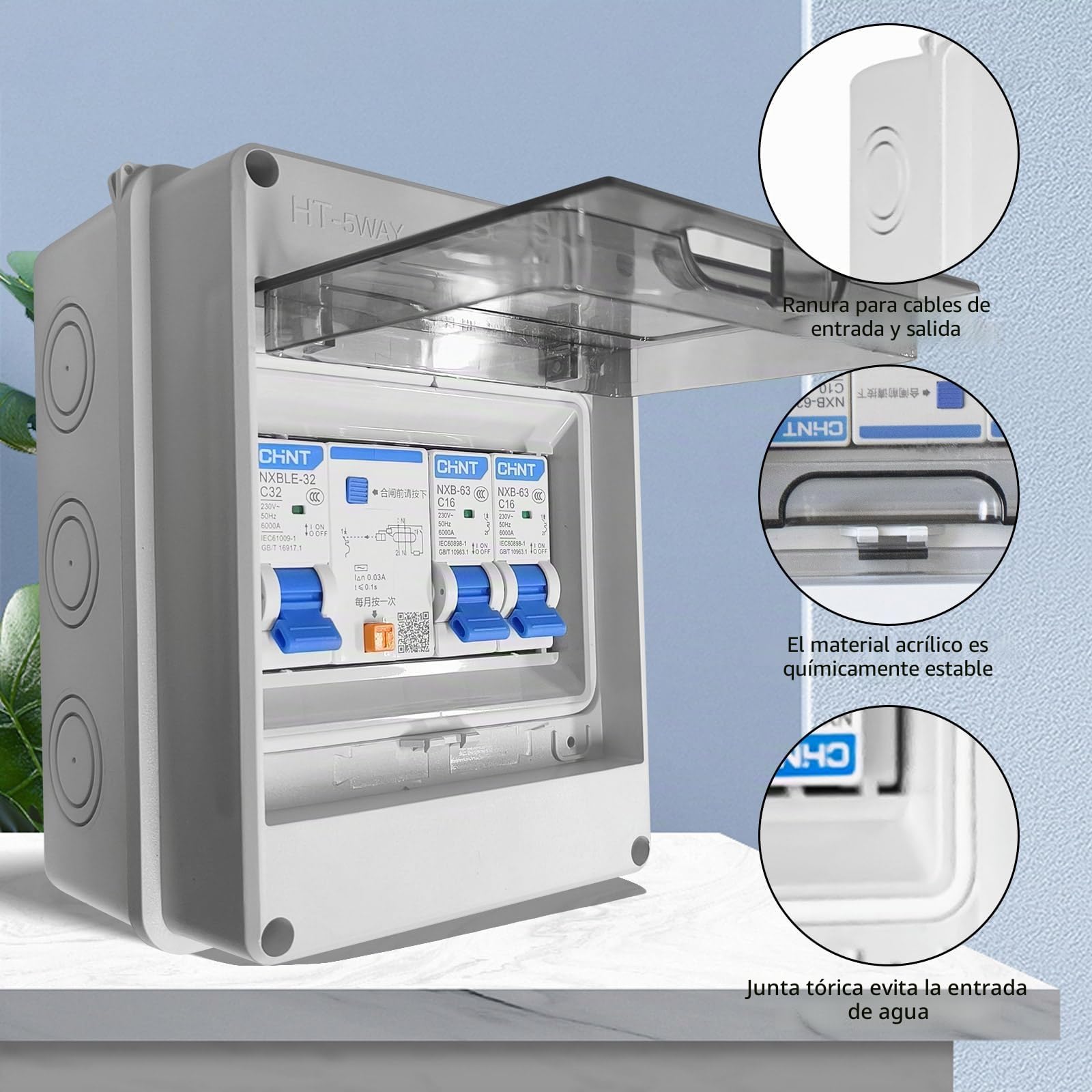 Caja de fusibles empotrada, distribuidor pequeño con interruptor fi, AC 32 A, IP65 resistente al agua, interruptor de separación AC 16 A+160 A para casa y oficina