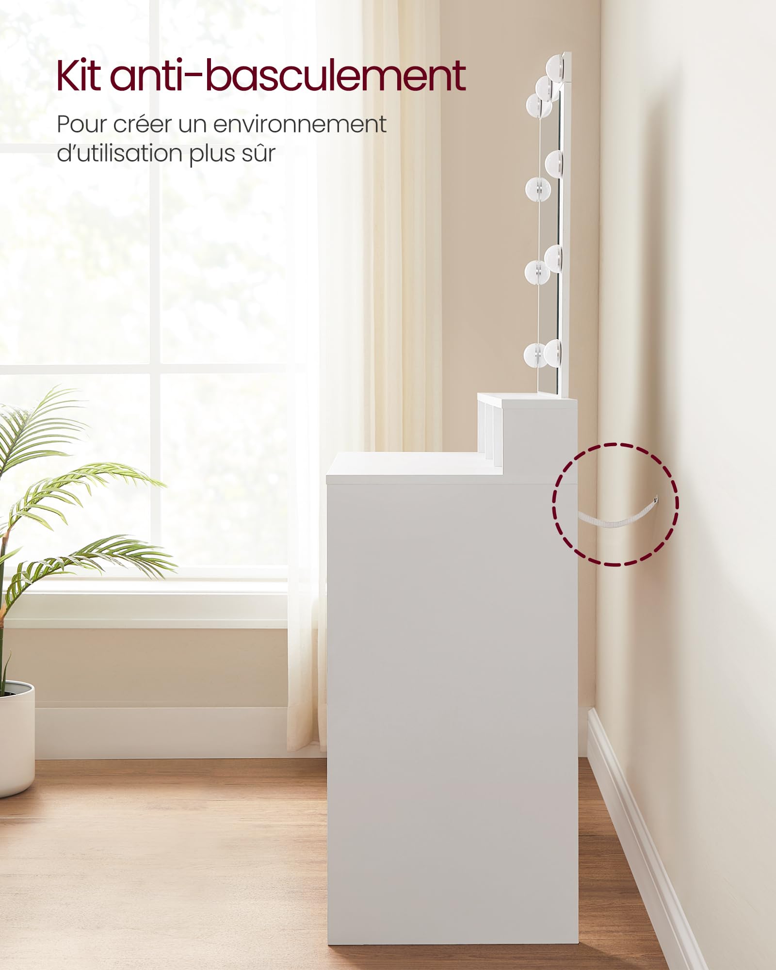 VASAGLE Kailyn Collection - Coiffeuse, Miroir LED, Éclairage 3 Couleurs Réglable, Table de Maquillage avec Miroir, 2 Tiroirs et 3 Compartiments, Coin Beauté, Style Moderne, Blanc RDT114WB01