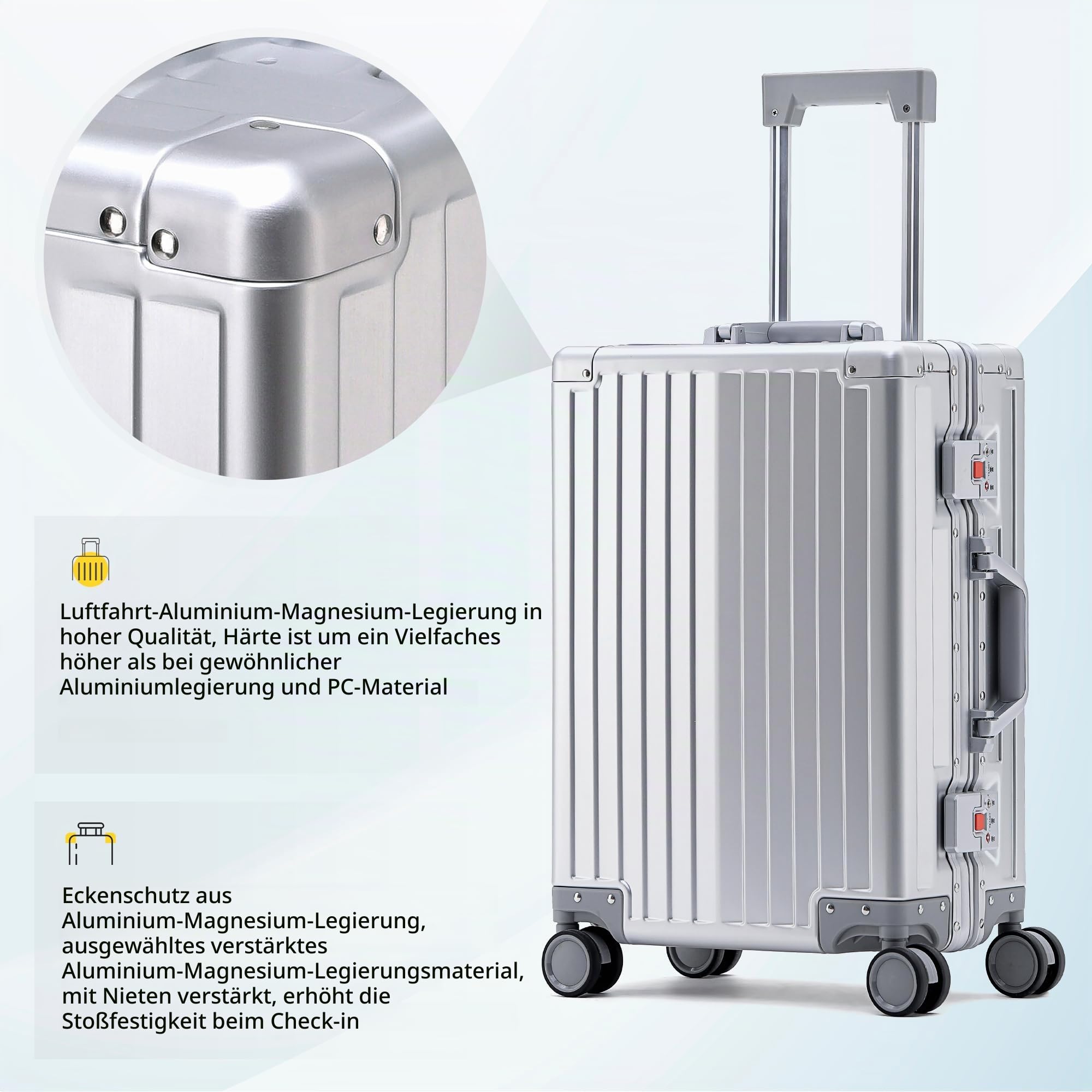Simcat 100% Aluminium Koffer Handgepäck Mit TSA Schloss
