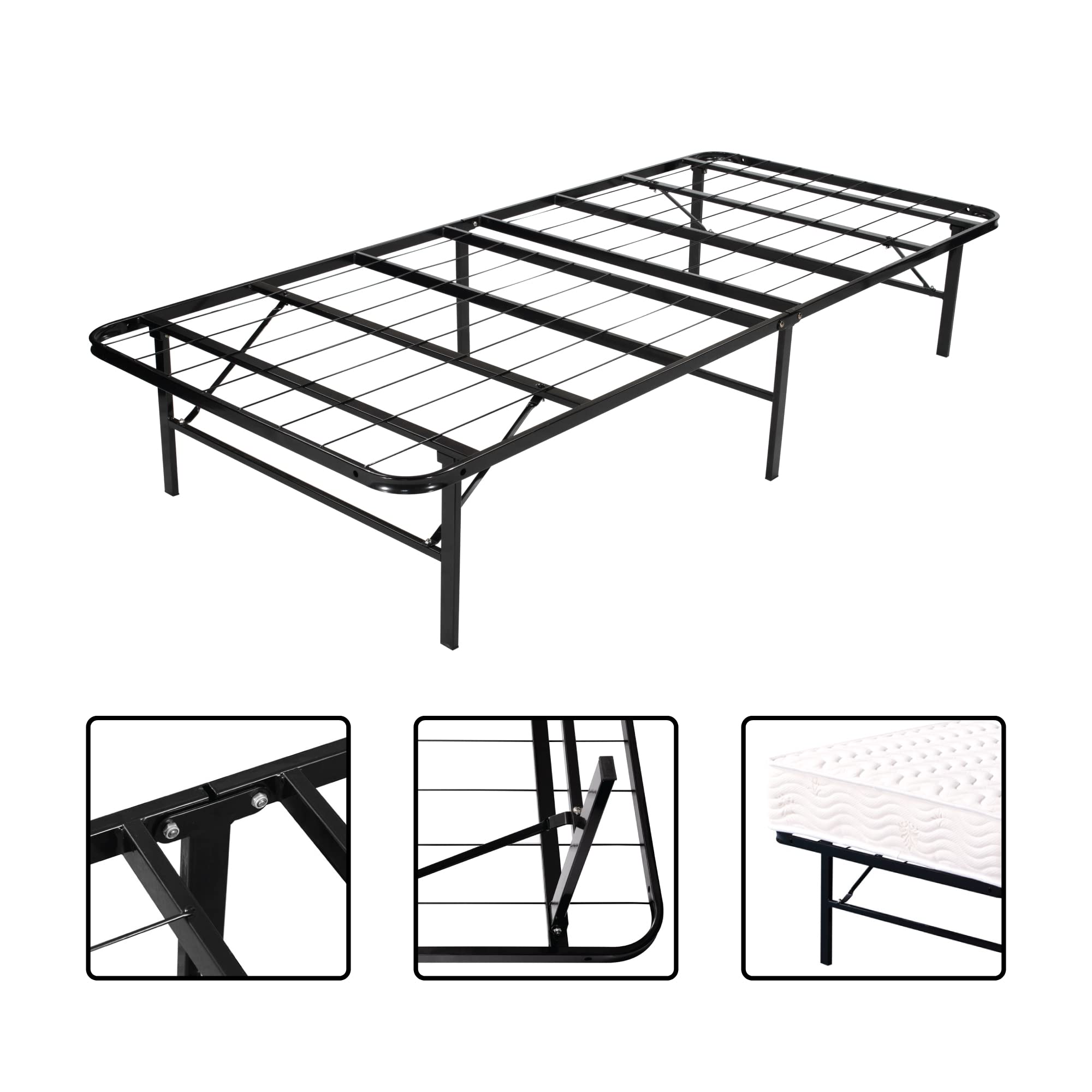i-flair Klappbett Metall 90x200 cm Letto in Schwarz – Faltbares Gästebett mit stabilem Rahmen & Stauraum – platzsparendes Metallbett für Gäste, langlebiges Faltbett, klappbar & leicht zu verstauen