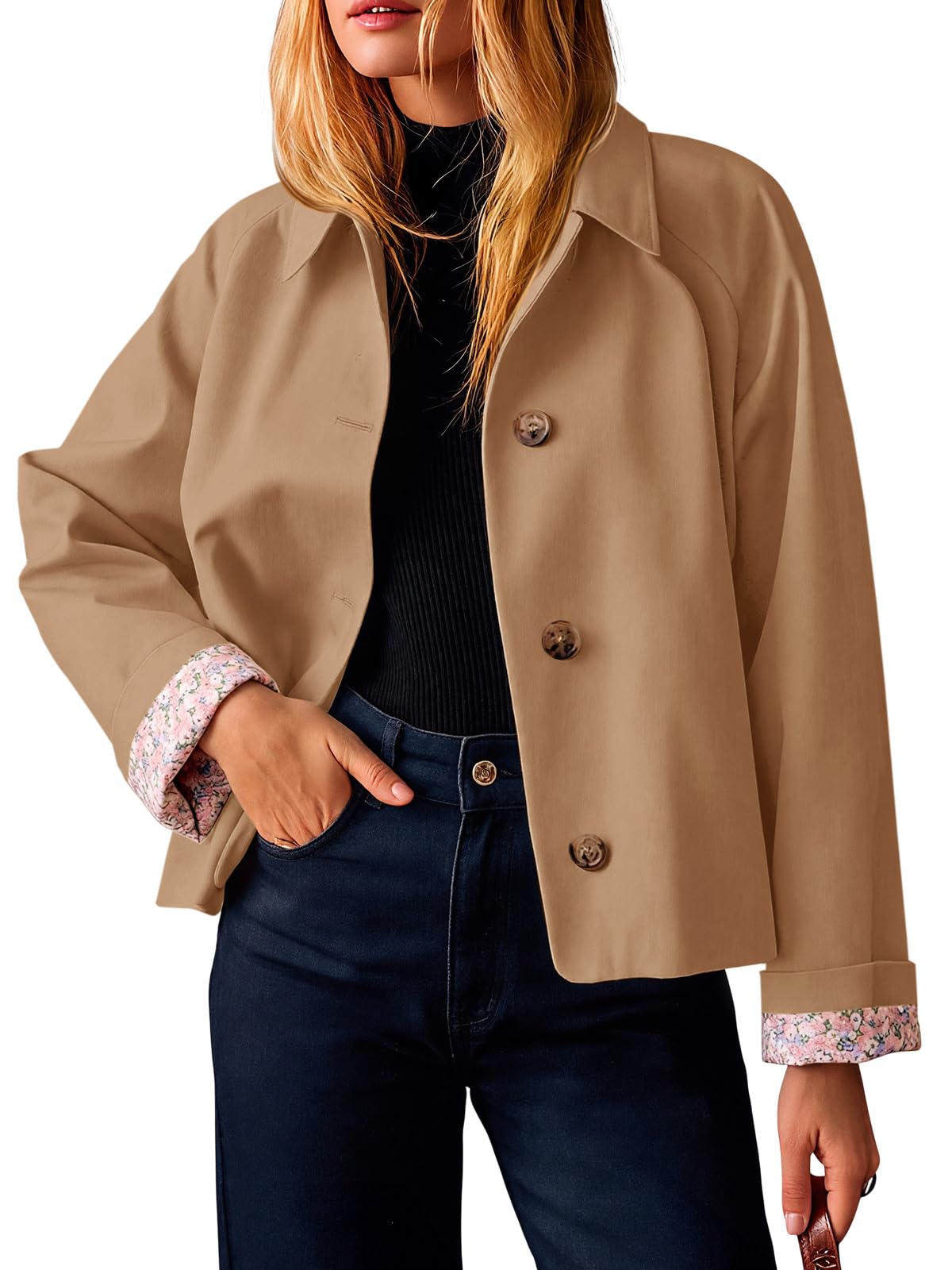 Tankaneo Womens Cropped Trench Coat Lightweight Single Breasted Jackets