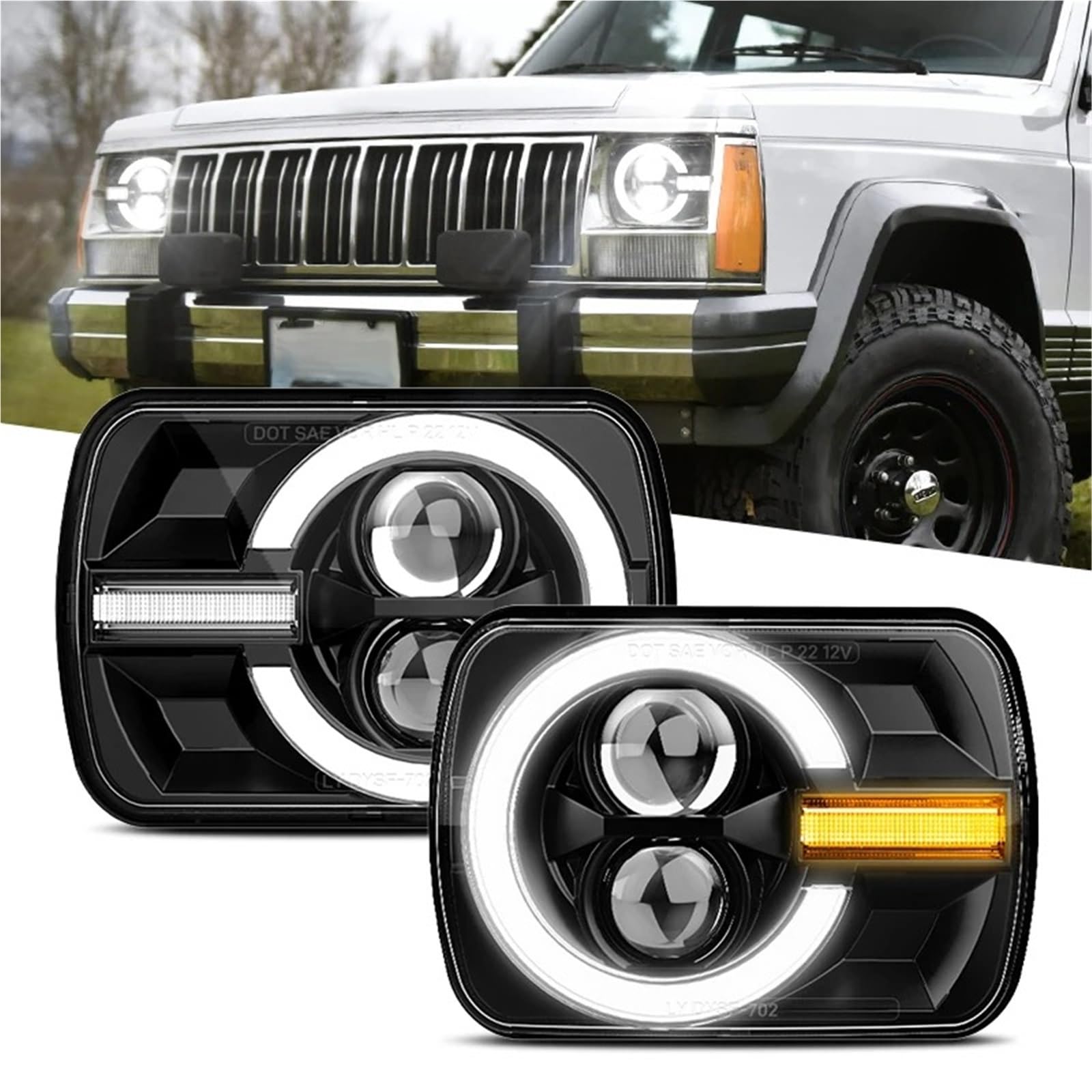 Gruppo Fari Auto Faro Principale Da 5x7 Pollici 7x6 Drl Indicatore Di Direzione Hi-Lo Beam Per Dodge Per Ram Pickup W250 Ramcharger Van Fari Delle