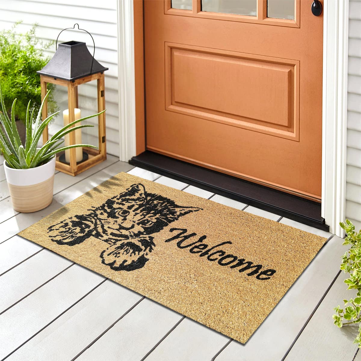 Banzaii Zerbino Ingresso Casa in Fibra di Cocco 40x70 cm, Tappeto Porta con Base Antiscivolo, Resistente e Ideale per Interno ed Esterno - Welcome Gattino