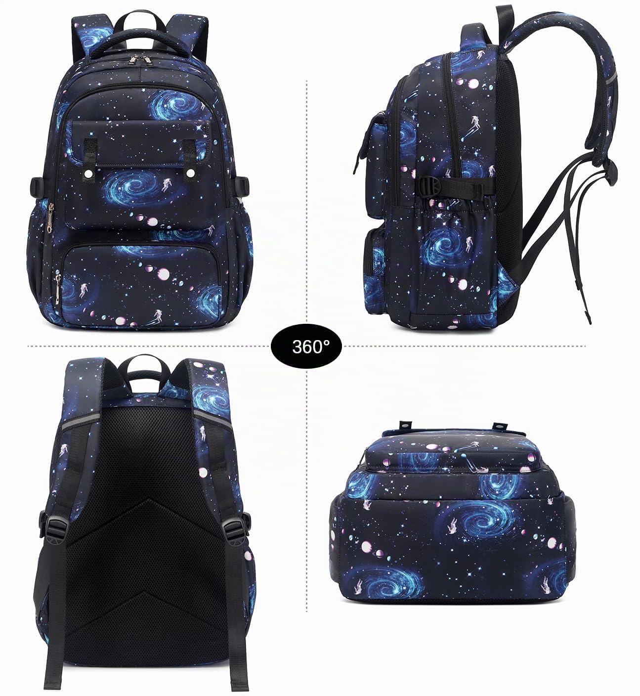 Zaino Galaxy a tema spaziale, con portapranzo, per ragazzi e ragazze, leggero e impermeabile, per studenti elementari e elementari