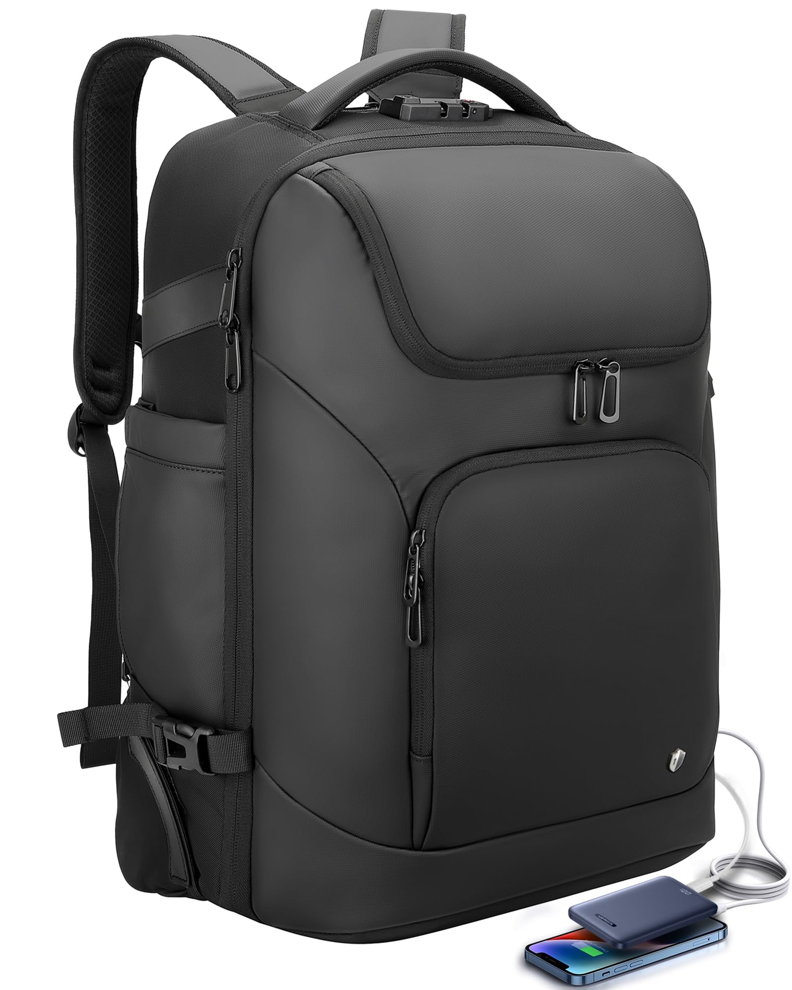 Backpack for Men,17.3" Anti Theft Convertible Laptop Backpack with Wheels,50L Rfid Personal Item Wheeled Backpack for Travel Business Work, Black