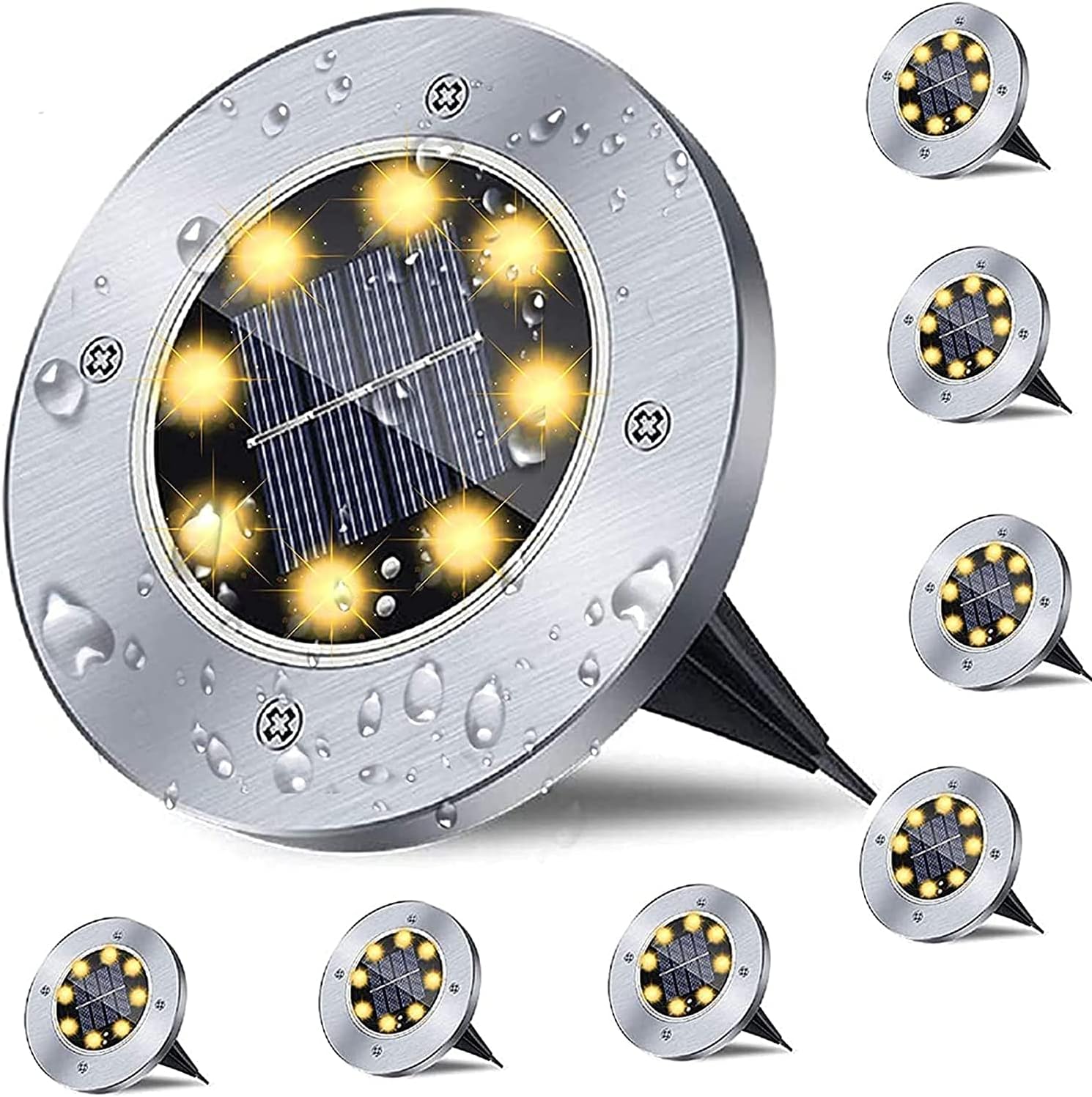 Rayolon Solar Ground Light, Waterproof Solar Garden Light, Upgraded Outdoor Garden, Waterproof Bright Underground Light, Landscape Lights for Passage, Garden, Deck, Lawn, Patio, Walkway (8 Pack, Warm