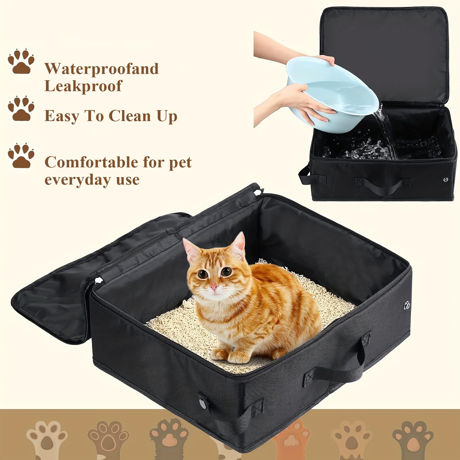 Reis-kattenbak, opvouwbare kattenbak met deksel, waterdicht, 40 x 30 x