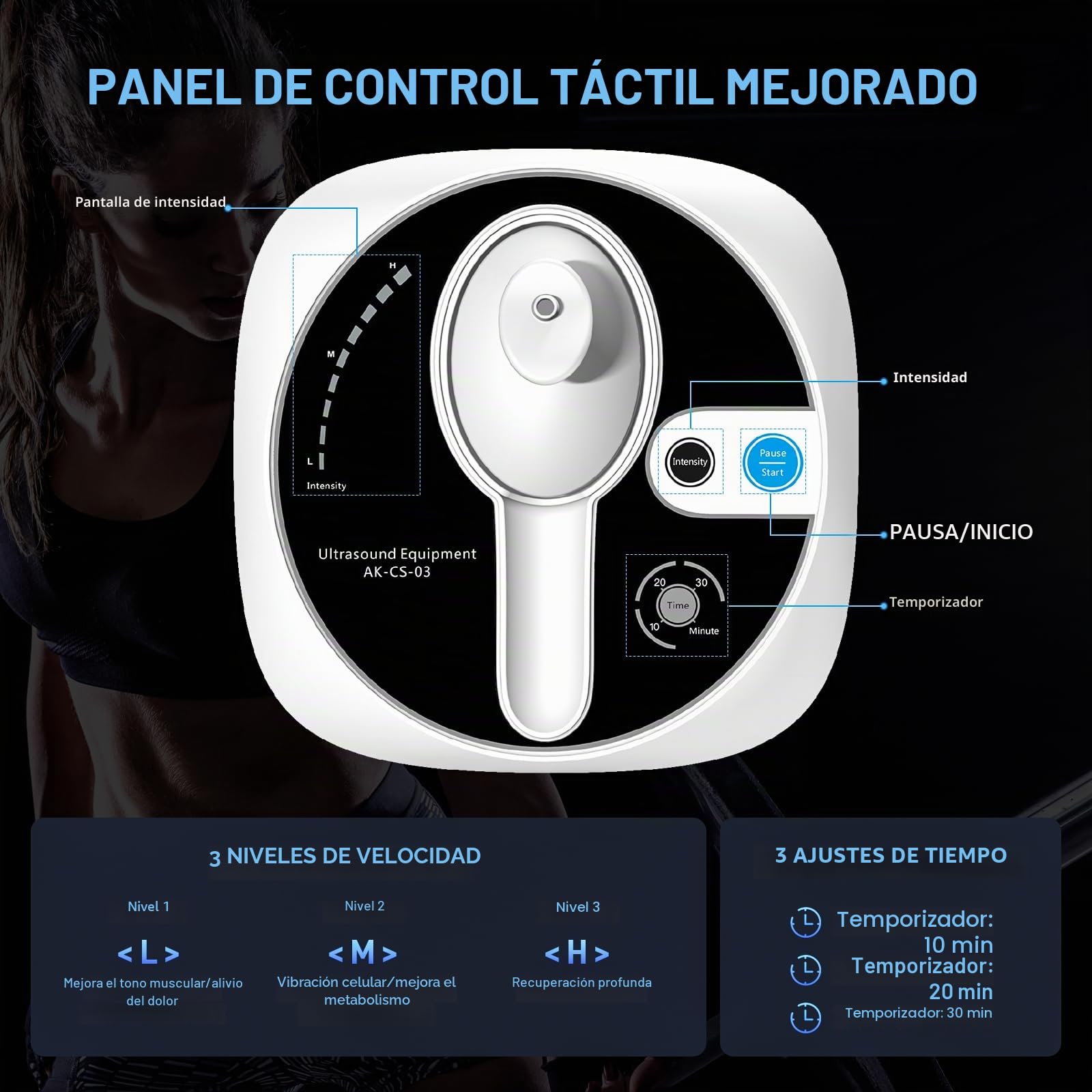 Máquina de Terapia de Ultrasonido, Dispositivo de Masaje Portátil Para Alivio Muscular y Articular, 3 Niveles Dispositivo Masajeador de Fisioterapia Ultrasónica Para Uso (Blanco-CS03)