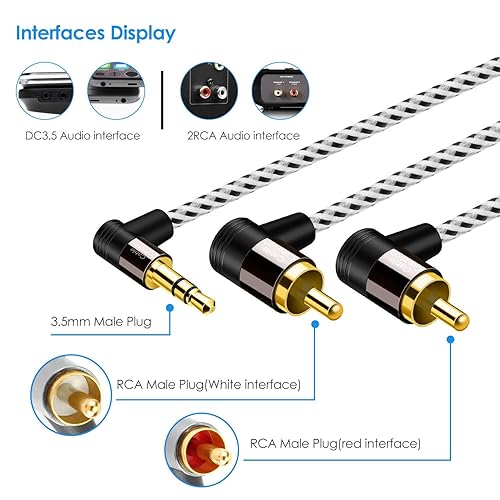 Miniatura 3 de CableCreation Cable RCA en ángulo de 3 pies a 0.138 in, 2RCA macho a 0.138 in macho estéreo y divisor en Y compatible con teléfonos, laptop,