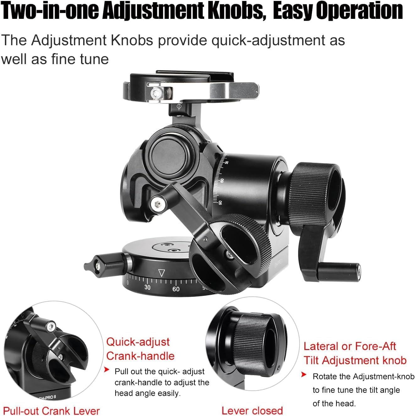 SUNWAYFOTO GH-PRO IIL Geared Tripod Head with Lever QR Clamp & Panning Base Compatible with Arca