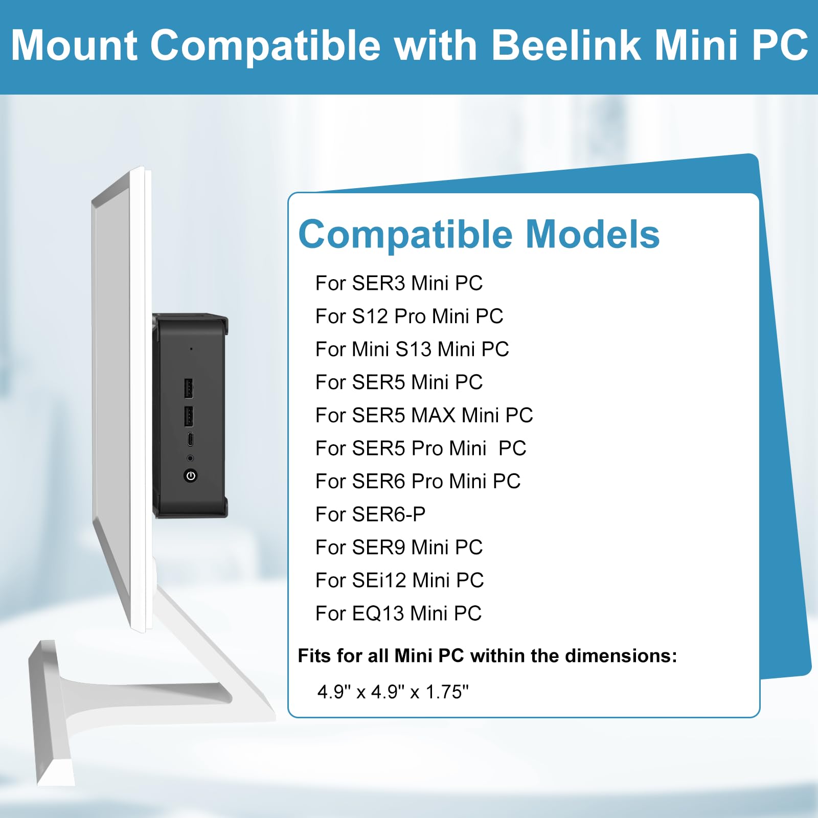 Metal Mini PC Mount Compatible with Beelink Mini PC Vesa Mount/Wall Mount/Under Desk, for S12 Pro, Mini S13, SER6 Pro/SER3/SER5/SER5 MAX/SER5 Pro/SER9, SEi12/EQ13 and More