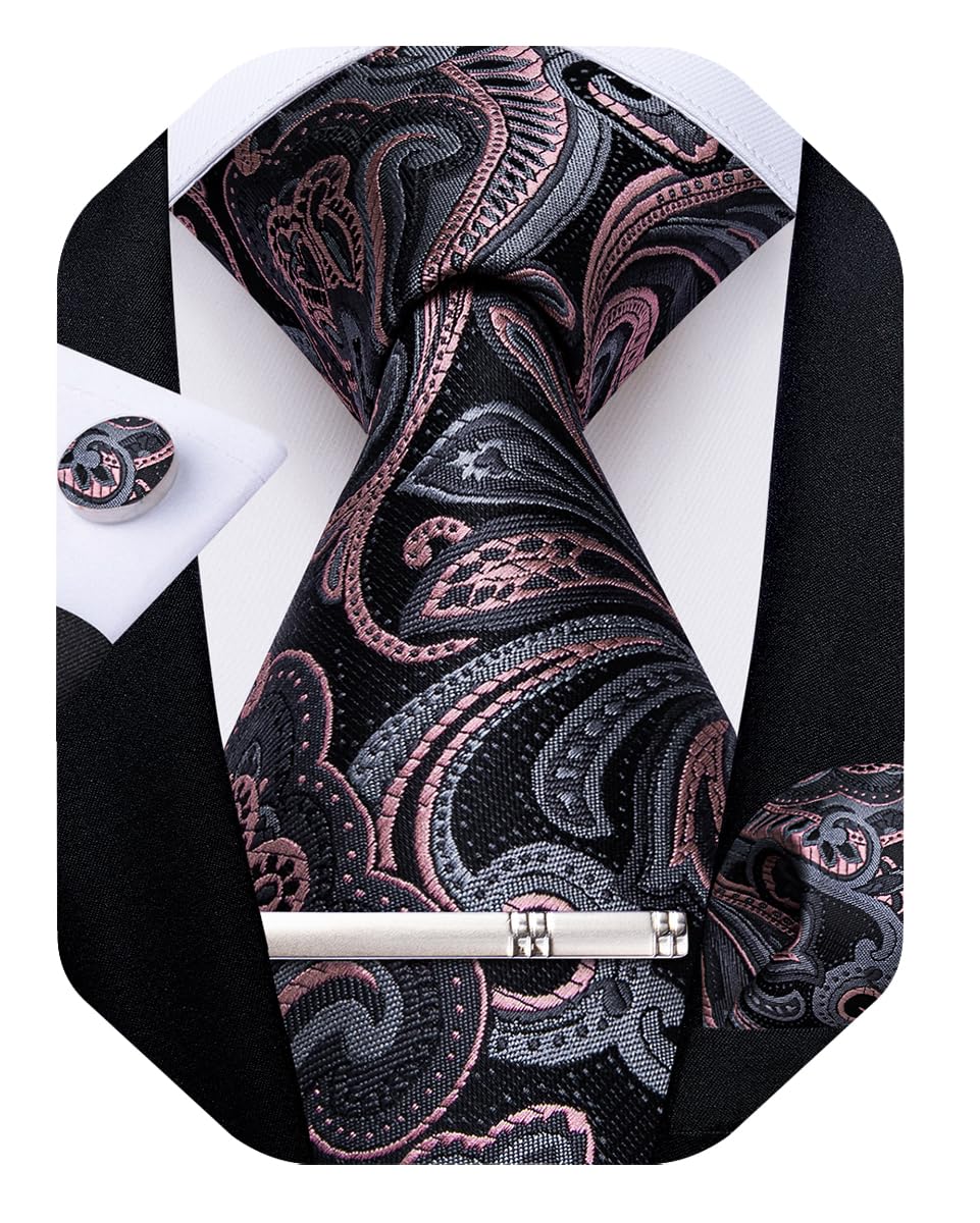 DiBanGu Silk Floral Ties for Men Woven Paisley Necktie