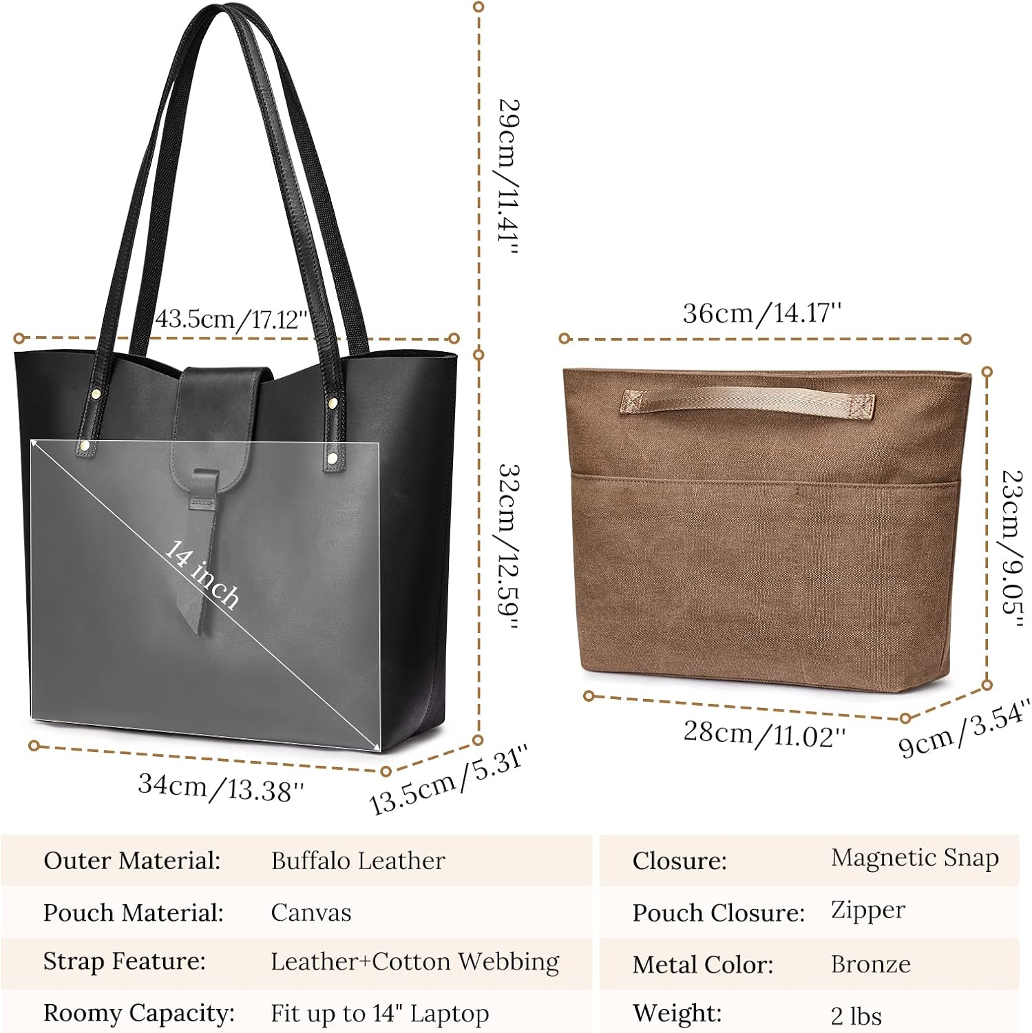 S-ZONE Genuine Leather Tote Bag for Women with Purse Organizer Large Shoulder Handbags Work - Image 4