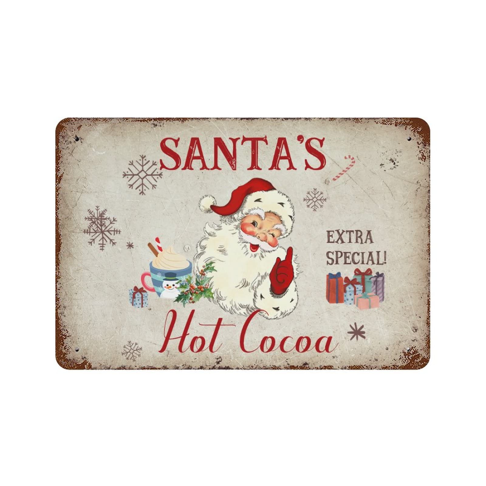 Panneau de Noël en aluminium durable au motif rétro Santa's Hot Cocoa pour intérieur