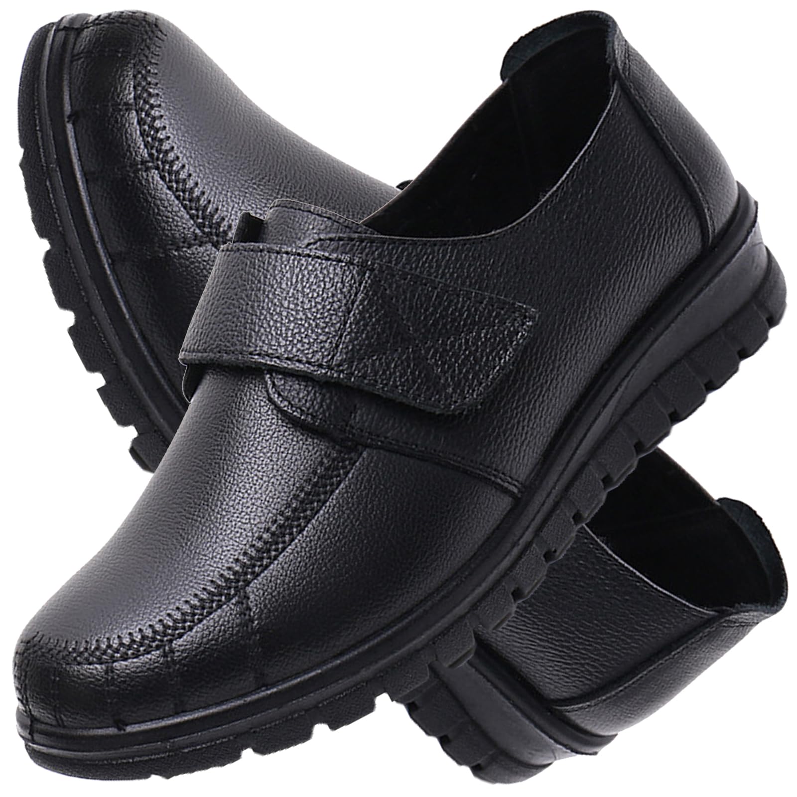 AEHO Zapatillas Cómodas Ancho Especial Cuero PU Zapatos Especiales para Juanetes de Mujer Zapatos sin cordones ortopédicos con colchón de aire,Negro,40/250mm