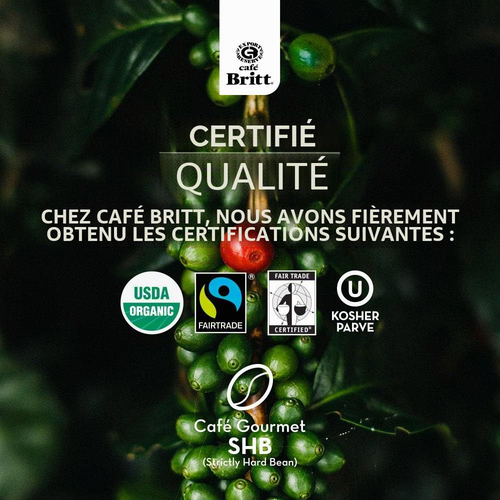 Café Britt® – Café costaricain à torréfaction légère (300 ml) (lot de 3) – Café entier, arabica, casher, sans gluten, 100 % gourmand et torréfaction légère