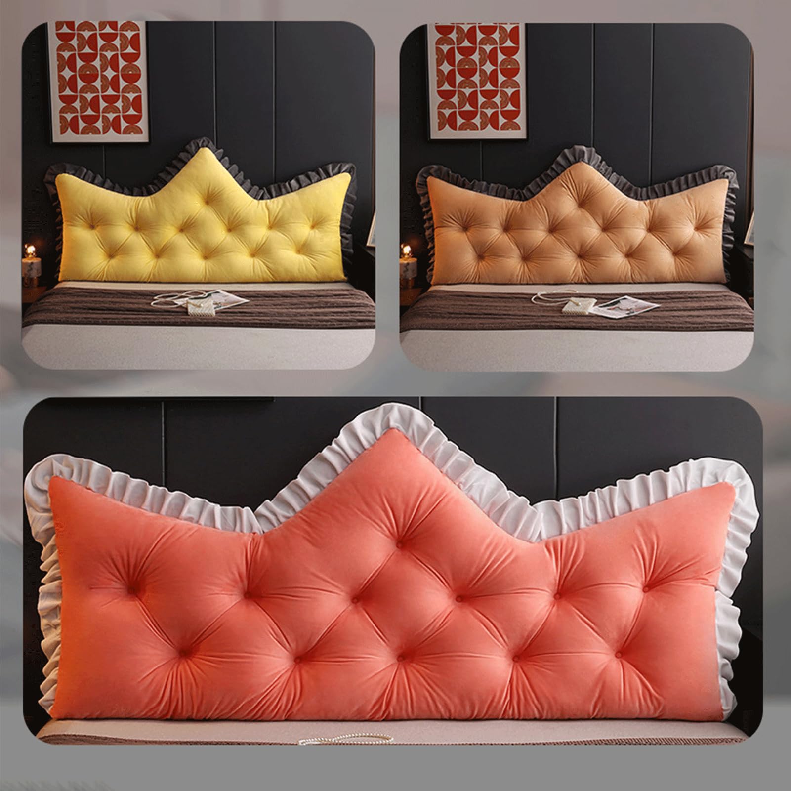 Stützendes Samt-Rückenkissen für Bett & Sofa, abnehmbarer Bezug, groß, 150 x 60 cm, Lese- und Entspannungskissen, gelbes Dekokissen für die Wand
