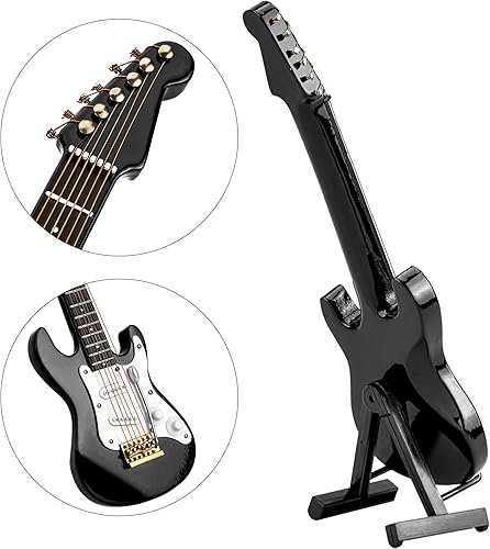 Miniatura 4 de Musiin Guitarra en miniatura con soporte y funda, mini 6 cuerdas, guitarra eléctrica, instrumentos musicales en miniatura, modelo de casa de