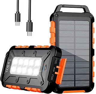 Cargador Solar 26800mAh, Power Bank Solar Batería Externa Portátil PD15W USB C Carga Rápida Impermeable 3 Salidas y 2 En...