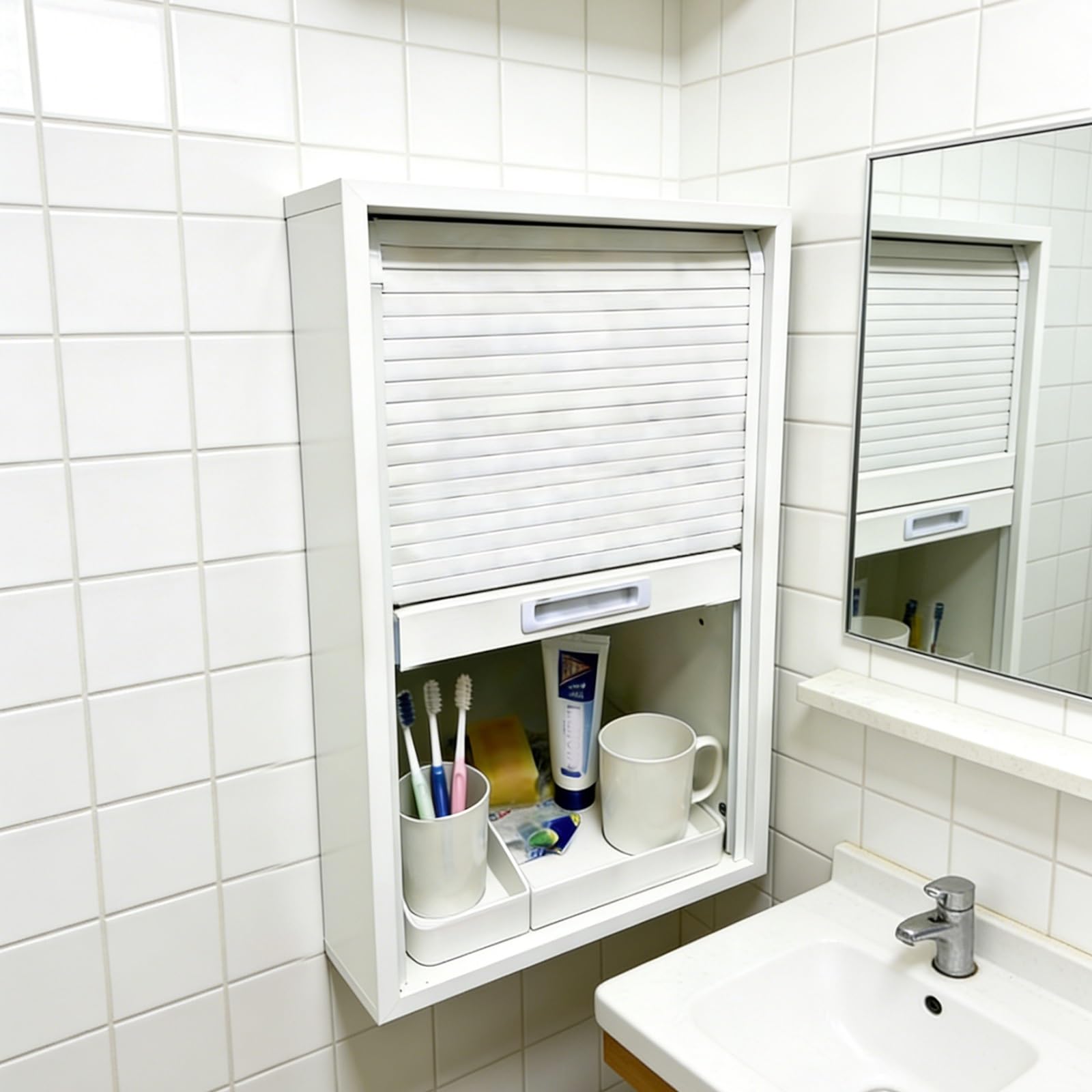 KHLMSRXJ Restroom Sliding Tambour Door with Track, Manual Roll Up Cabinet Doors for Wall Cupboards, Door Wardrobe/Small Space/Storage Bins Roller Shutter(85x110cm/33.5x43.3in)