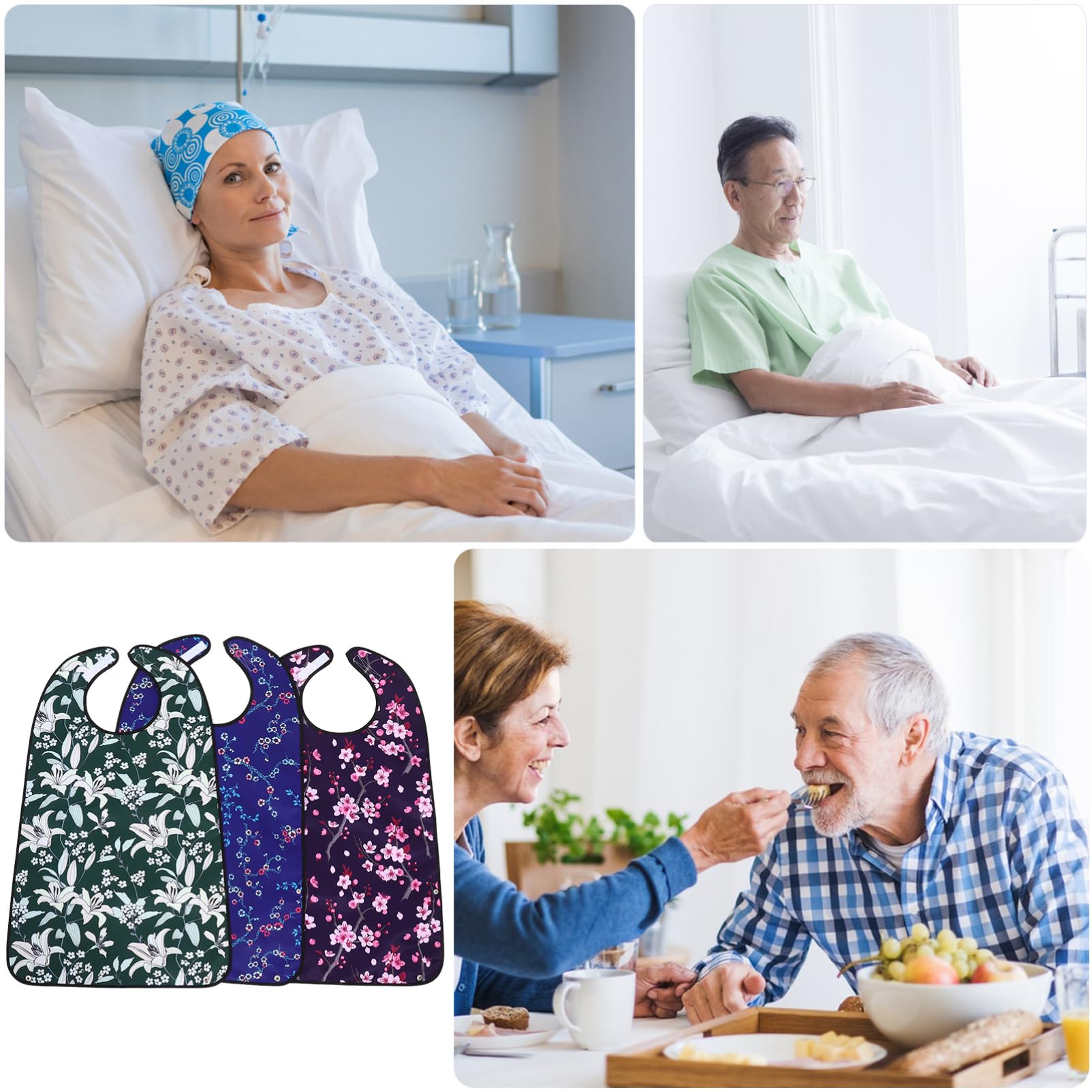 COLLBATH Lätzchen zum Schutz Beim Essen 3 Stück-pack für Erwachsene aus Polyester mit Hohem Haltbarkeitsgrad Nützliche Essschürze für Senioren und Behinderte