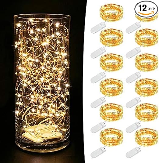 MUMUXI 12 Pack 7.2ft Fairy Lights Battery Operated String Lights, 20 Mini LEDs for Centerpiece Table Decorations, Wedding Party Bedroom Mason Jar Christmas Decor, Warm White