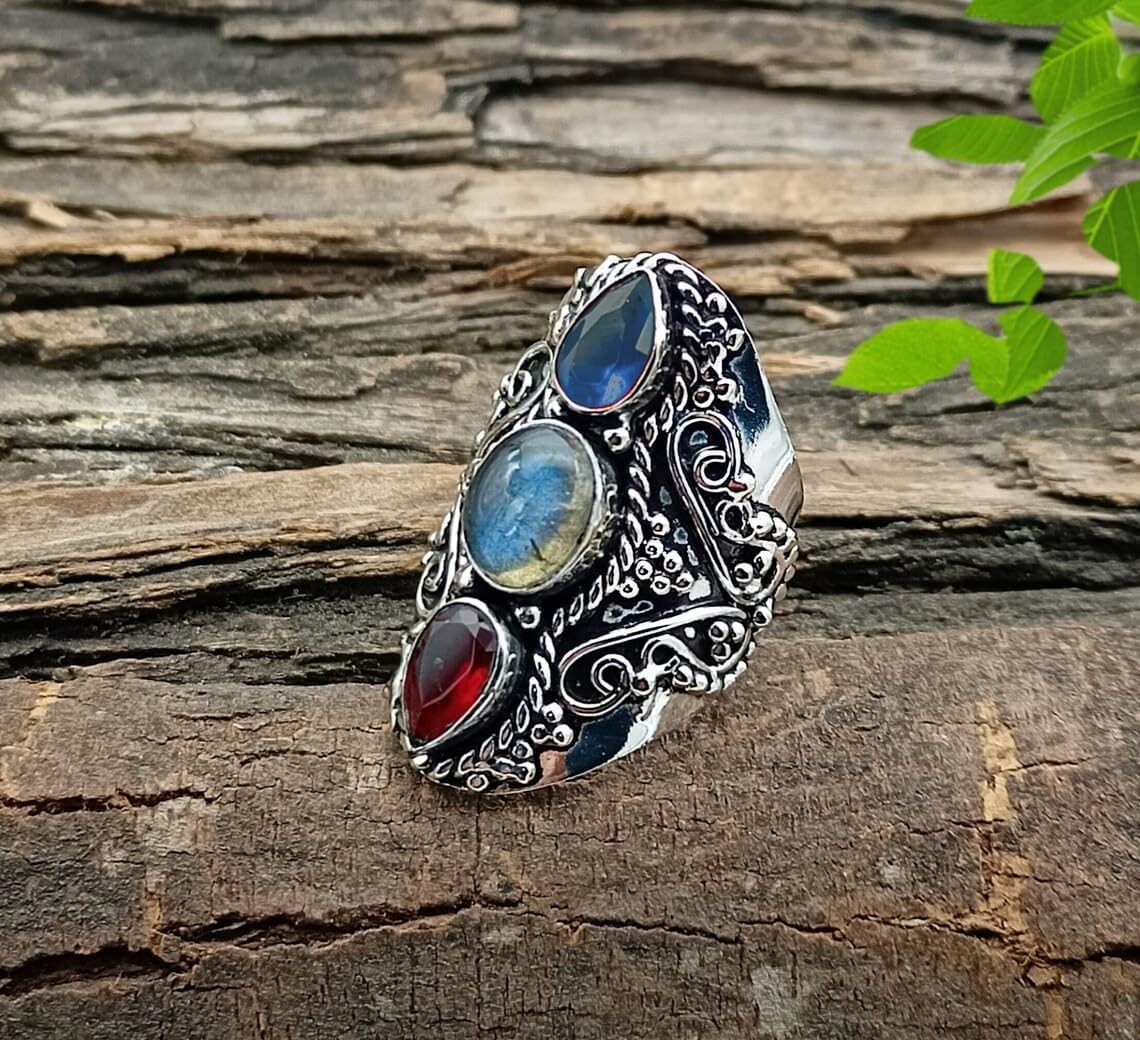 Natural Blue Topaz Ring, 925 Sterling Silver Rings, Handmade Dainty Design, Blue Topaz Stone, Wedding Jewelry, Bohemian Women