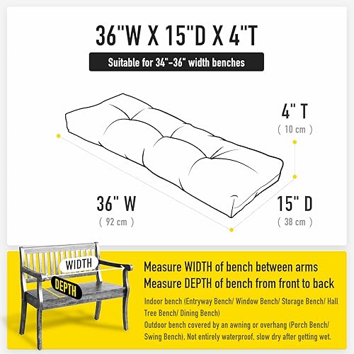 Miniatura 7 de Sunrox LokGrip - Cojín de banco de espuma viscoelástica antideslizante, resistente al agua, duradero, grueso, para exteriores e interiores, 36 x 14