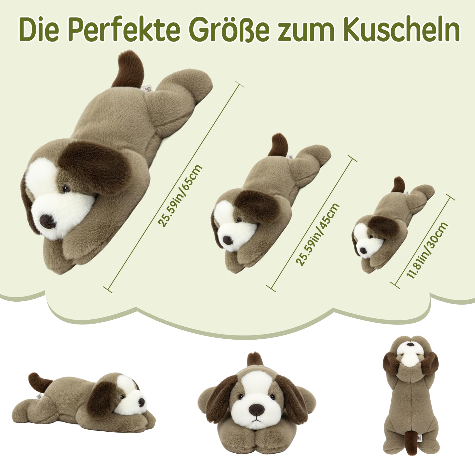 Hund Gewichtetes Plüschtier Kuscheltier, kuscheliges Stofftier für Erwachsene Kinder, Weiches Plüschkissen für Umarmungsgefährte zur Angstlinderung und Schlafunterstützung (Hund, 65cm)