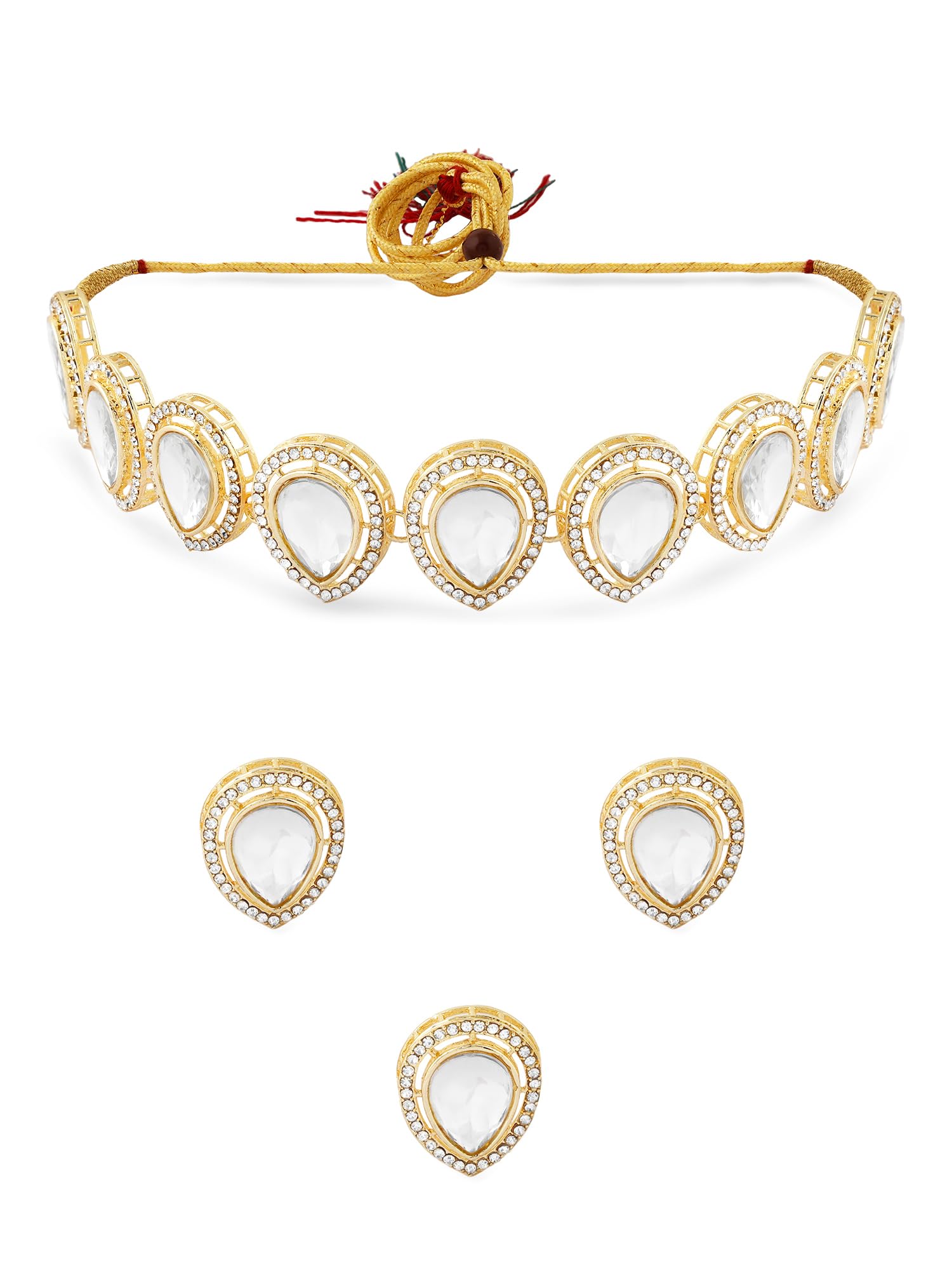ZAVERI PEARLS Gold Tone Teardrop Shape Austrian Diamonds Embellished Necklace Earring & Ring Set For Women-ZPFK17167 (B0CS6SF14G) Amazon Price History, Amazon Price Tracker