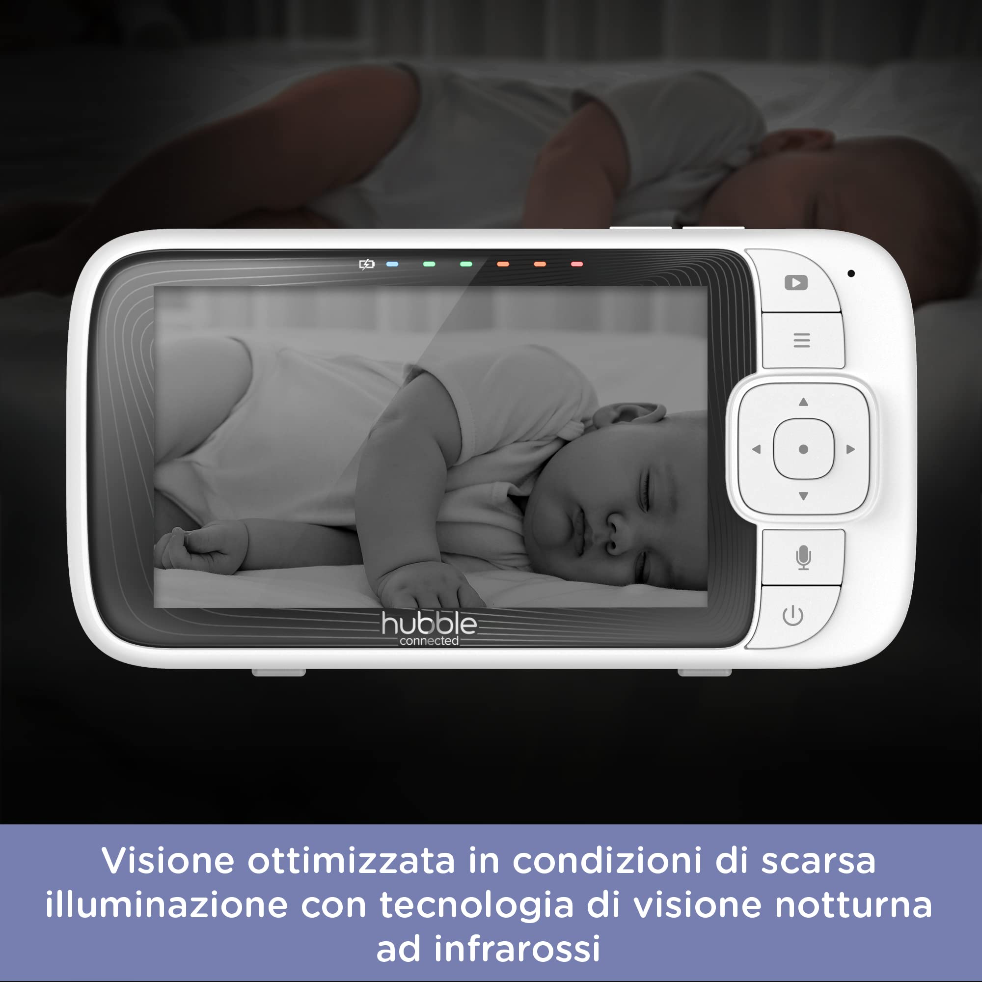 Hubble Connected Nursery Pal Cloud Baby Monitor Video e Audio, Schermo da 5 pollici, luce notturna, visione notturna, conversazione bidirezionale, sensore di temperatura ambiente e app per smartphone