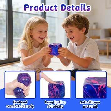 Flow Ice Cube Plus Squeeze Toys, Thickened Soft Squishy Fidget Toy with Smooth Ripple Texture, Durable Stress Squeeze Toy for Repetitive Sensory Play(2.76in)(Blue)