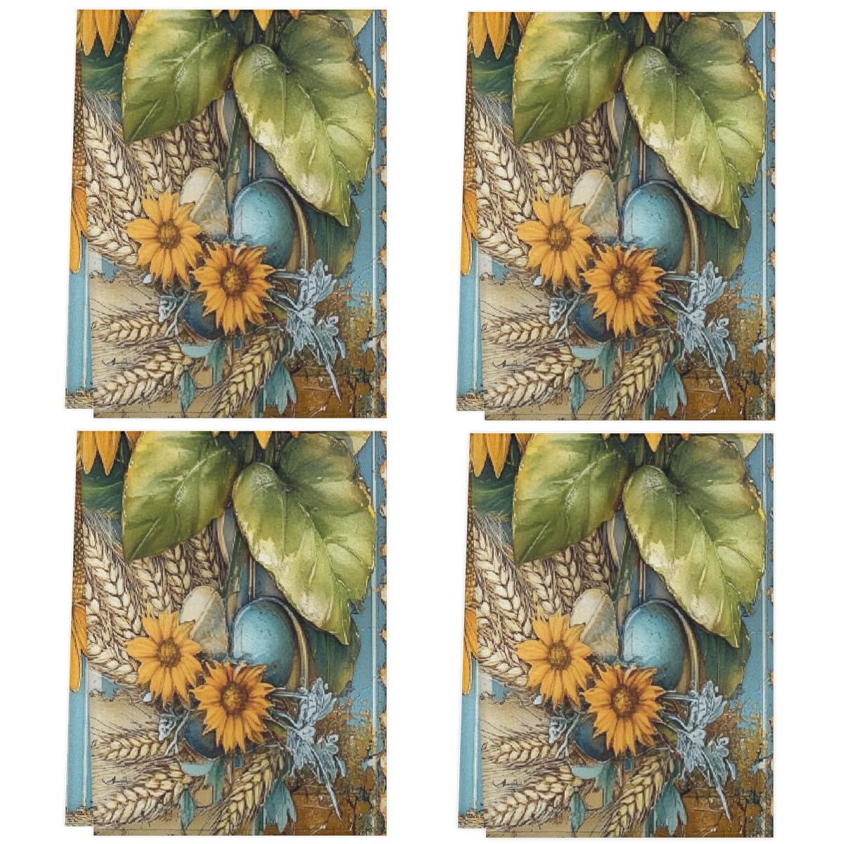 Paños de cocina de 45 x 72 cm, paños de cocina suaves y absorbentes de microfibra de secado rápido para baño, decoración del hogar, girasoles sobre rayas vintage, paquete de 4