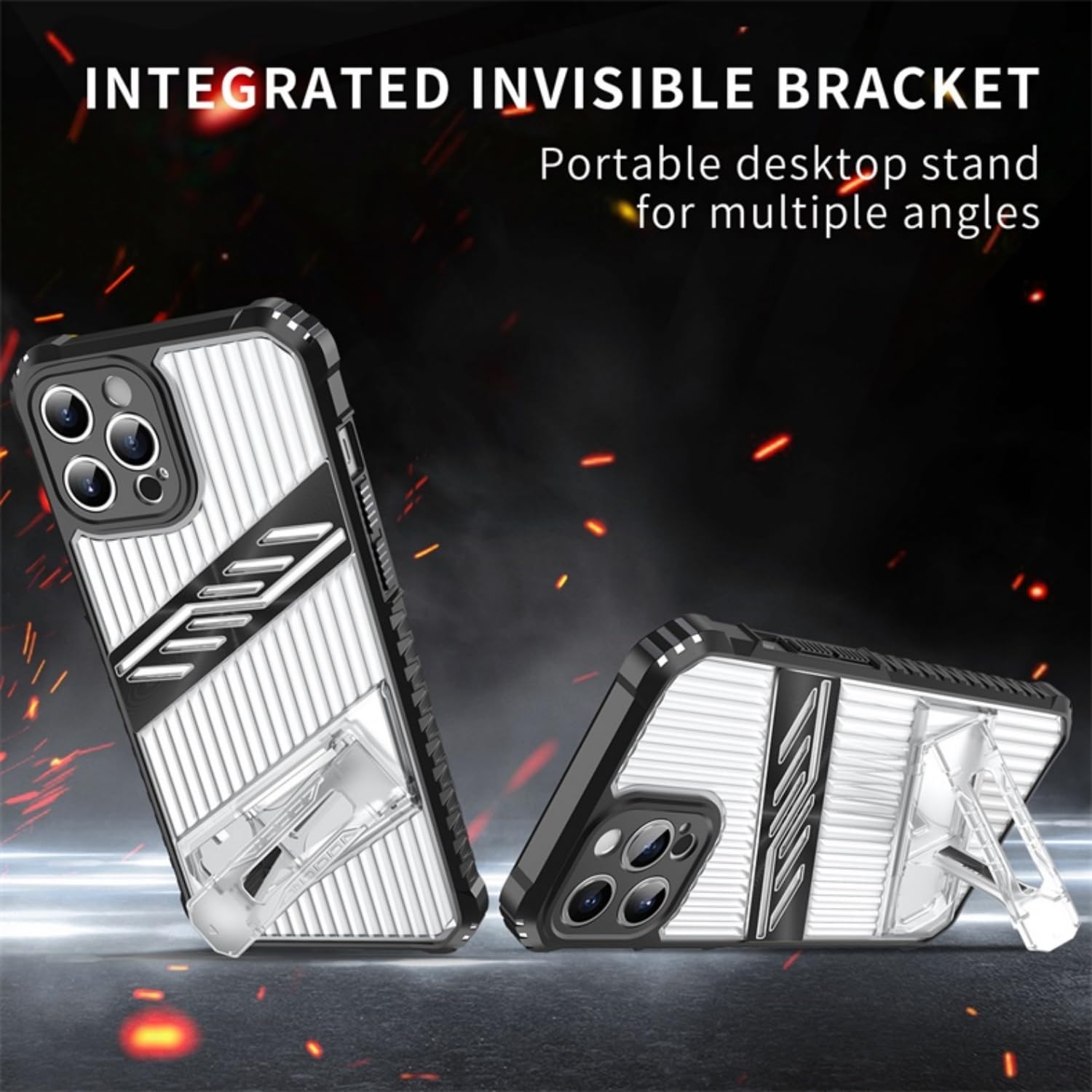 SORAKA Case for iPhone 12 Pro Max with Stand Transparent Hard PC and Flexible Non-Slip Textured TPU Dual Layer Shockproof Cover