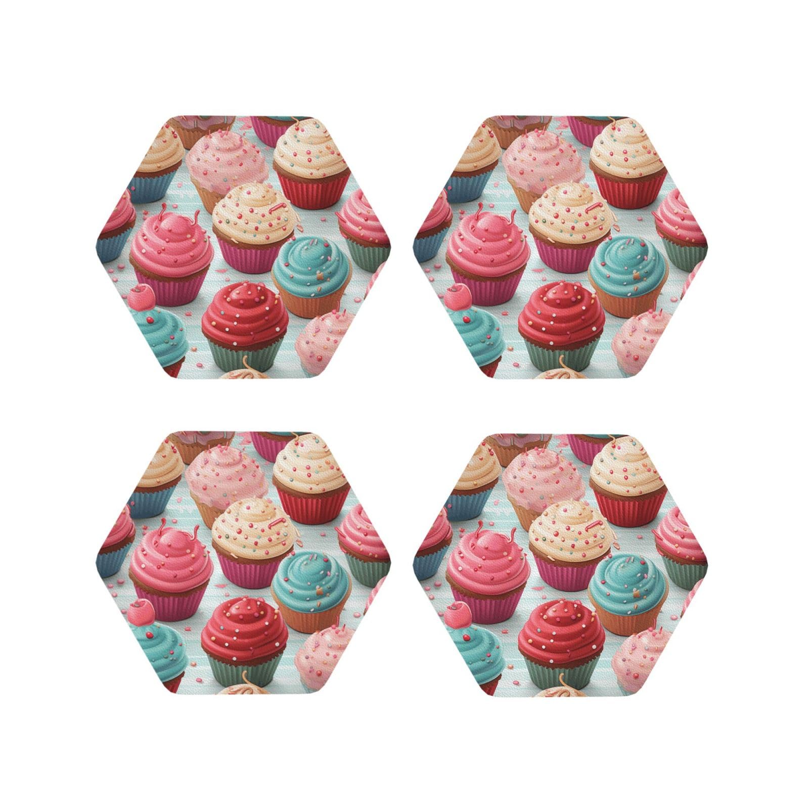 4pcs Drink Coasters for Tabletop Protection, 4" Leather Coasters for Drinks, Colorful Sweet Lollipop Cupcake Donut Cup Coasters for Coffee Table Decor, Non-Slip Drinking Cup Mat for Hot Or Cold Drink