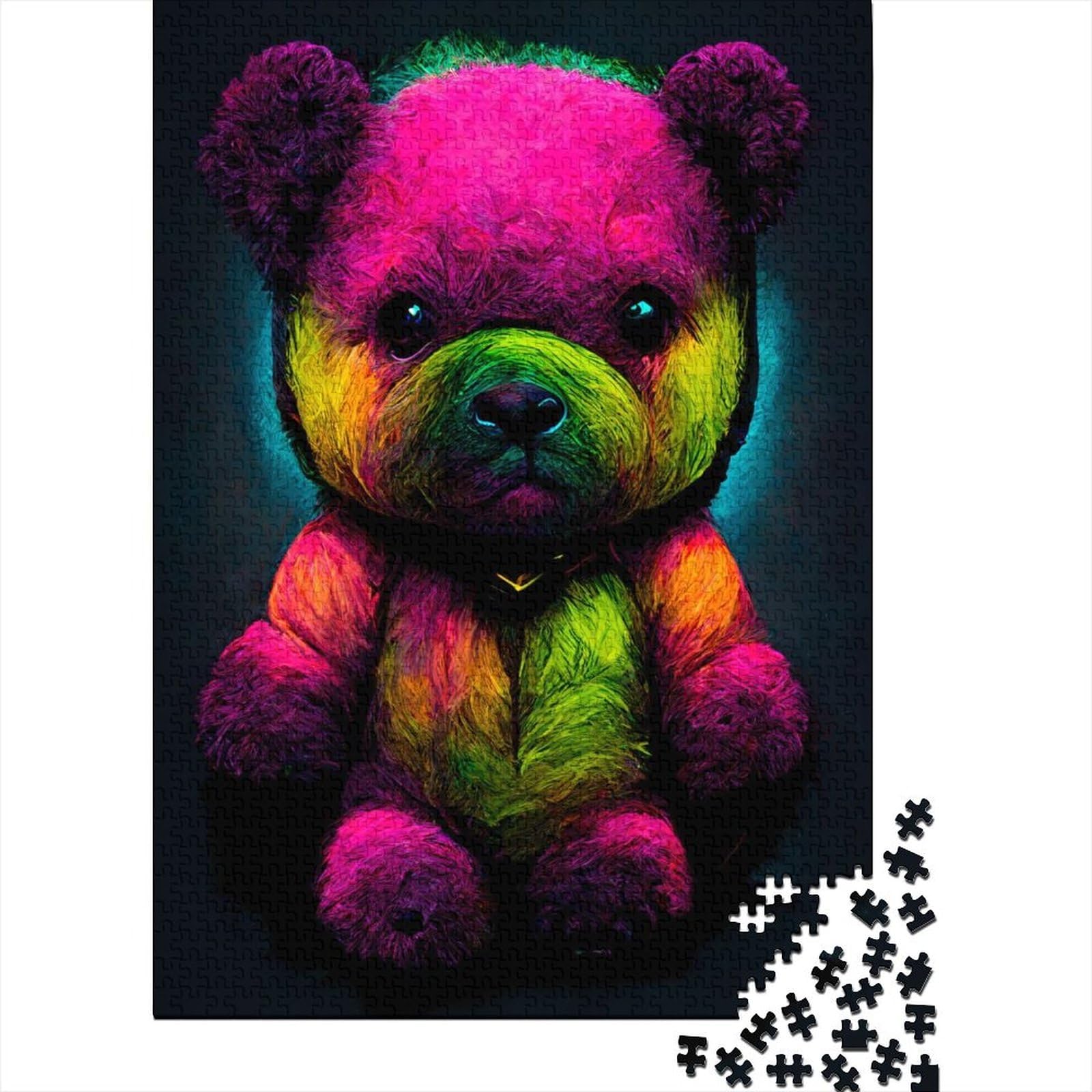 1000 Piece for Adults Neon Teddy Bear Jigsaw Puzzles for Adults, Wooden Puzzles Best Gift for Friends And Family 1000pcs (75x50cm) — image 1
