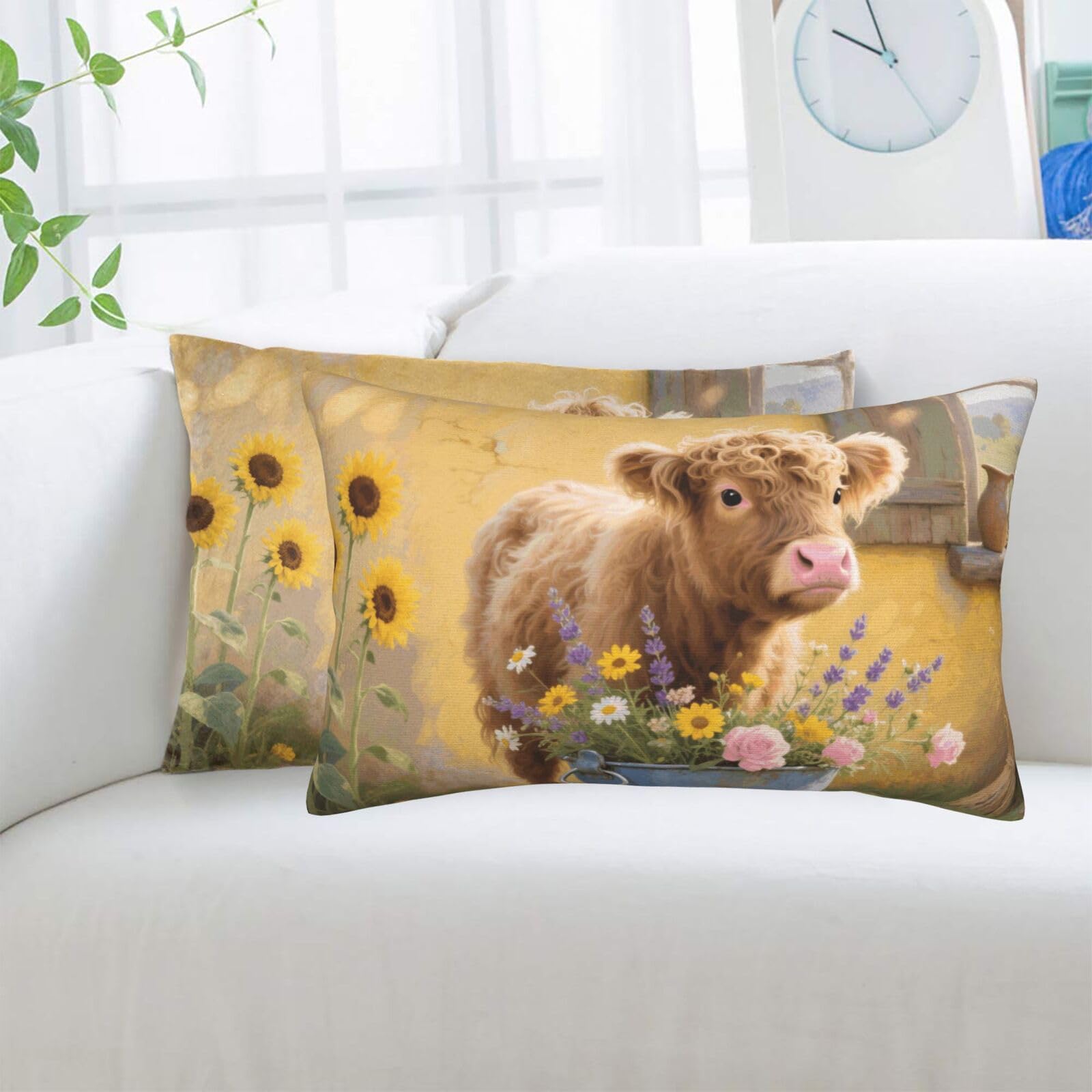 2 Pack Standard Pillowcases Sets, Ultra Soft Comfort Microfiber Plush Pillow Cases Farmhouse Cow Decorative Throw Pillow Cover with Hidden Zipper for Bedroom, Sofa, Couch,16"X24"