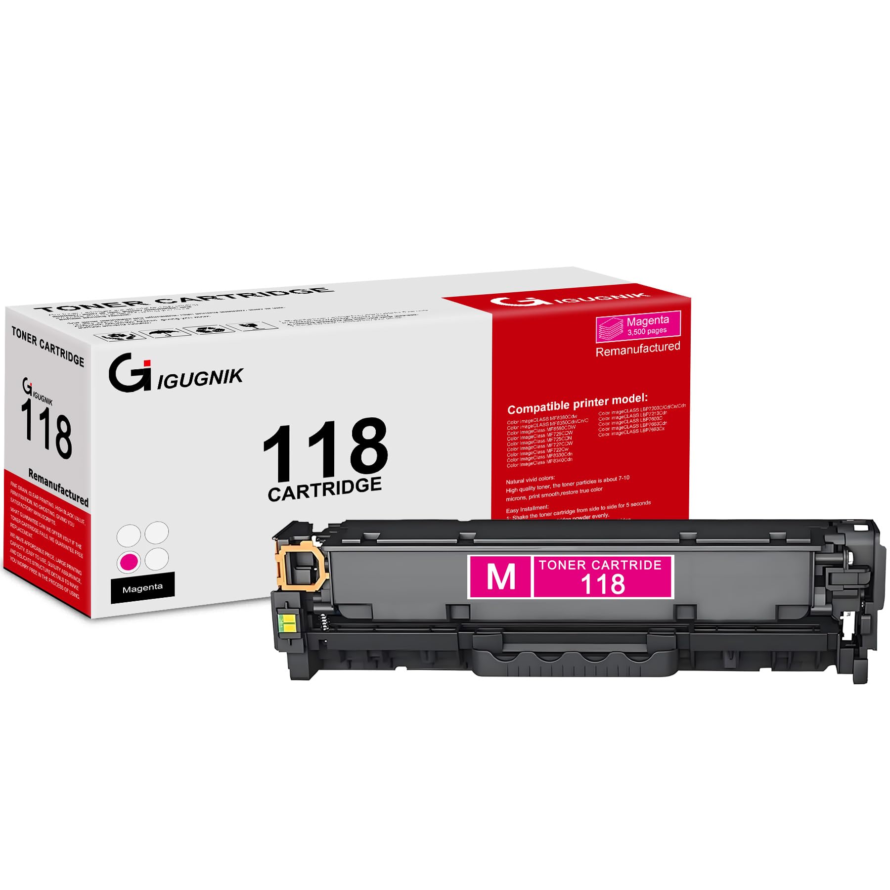 1 Pack of 118 2660B001 Magenta Toner Cartridge High Yield 3,500 Pages with Chip CRG-118 Compatible Remanufactured for Canon ImageClass MF8380Cdw
