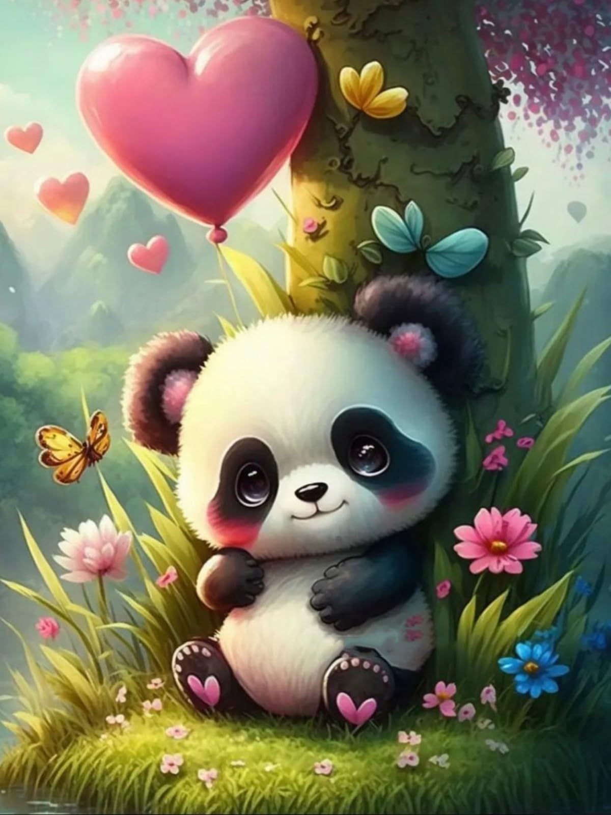 mrpwnle Diamond Painting Kits for Adults, 5D Panda Diamond Art Kits, DIY Panda Diamond Painting for Birthday Holiday Gifts and Home Office Decor 12x16in