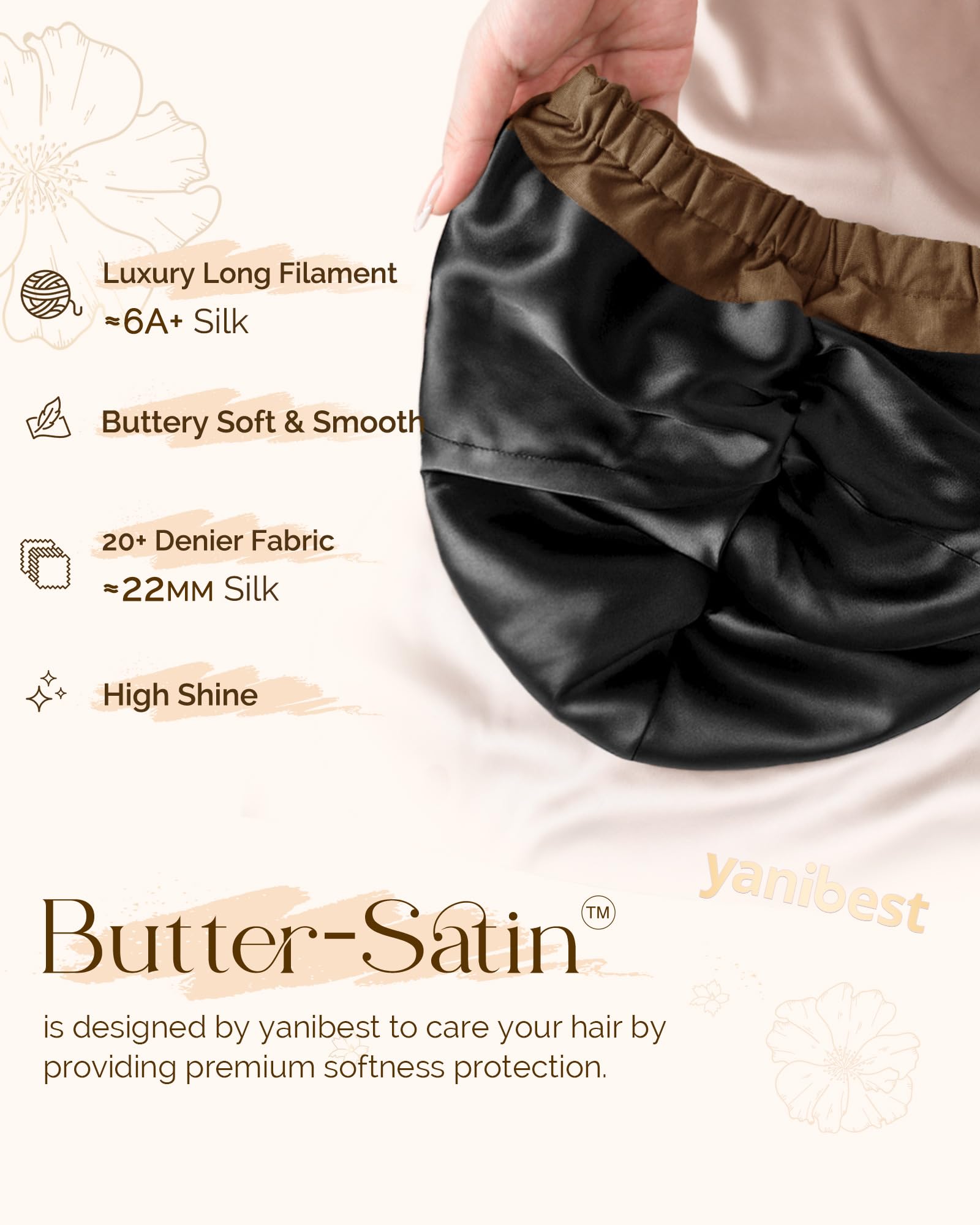 YANIBEST Satin Lined Hair Bonnet for Sleeping Silk Turban, Hair Wrap Chemo Headwear for Women Natural Curly Hair - Image 3