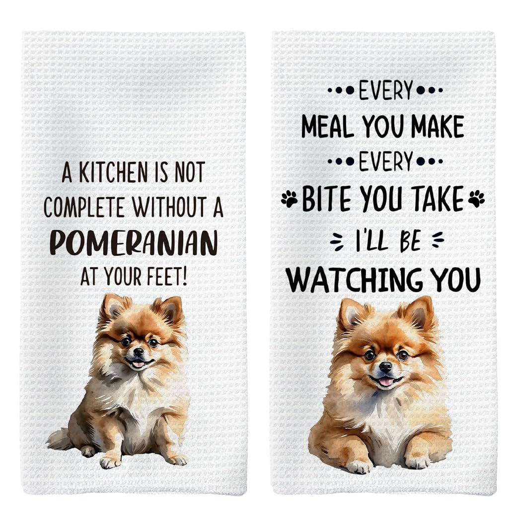 Tzhim Pomeranian Gifts Kitchen Towels Set of 2, Pomeranian Gifts for Women, Pomeranian Dog Dish Towels Tea Towels for Kitchen, Pomeranian Dog Hand Towels, Dog Kitchen Bathroom Decor, 16x24 Inch โ image 1