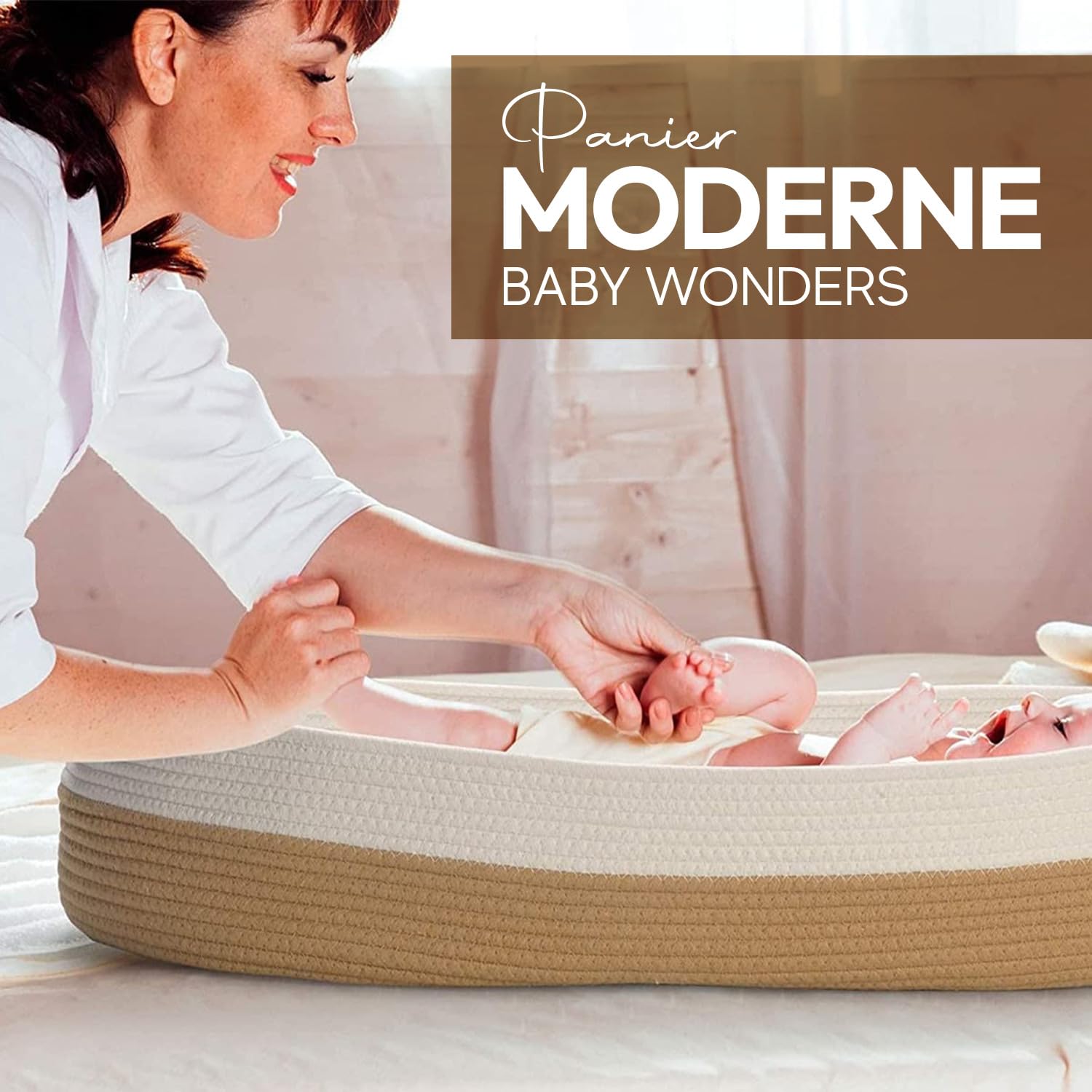 Baby Wonders Panier à Langer Bébé avec Matelas Imperméable – Cesta de Change Design Naturel en Osier