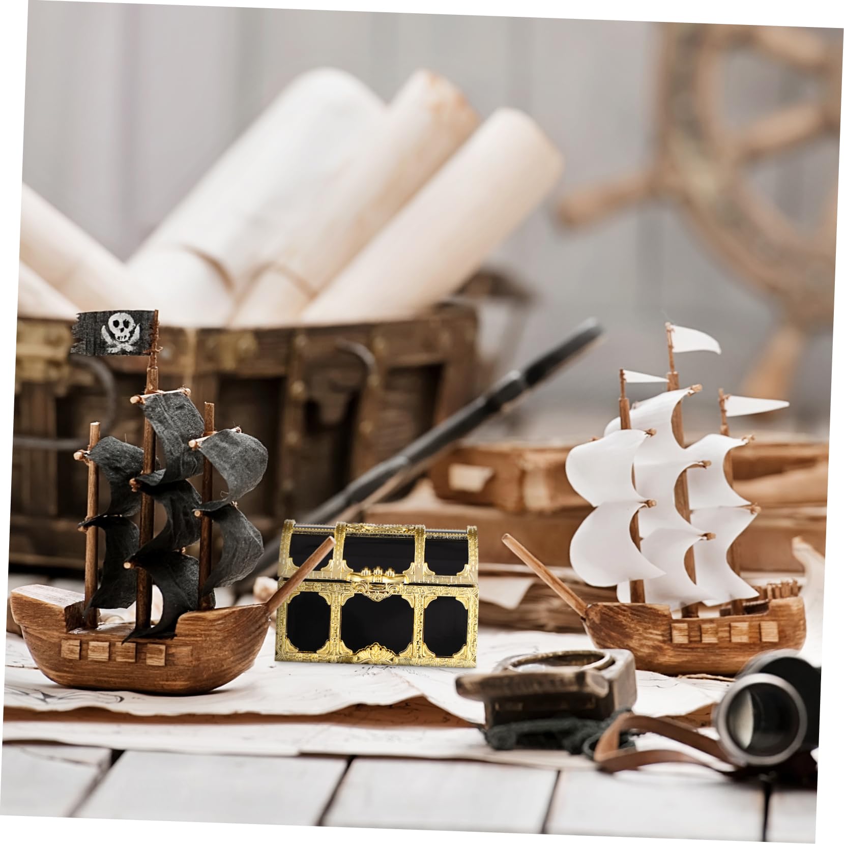 10 Coffres Au Trésor Pirate En Plastique - Boîte Rangement Jouets, Bijoux, Bonbons - Décoration Fête Enfants